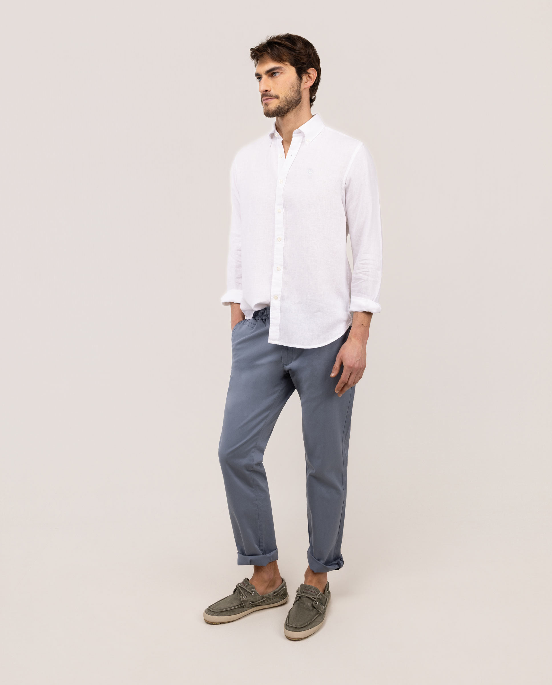 Camisa Lino Garment Dyed Button Down Blanco