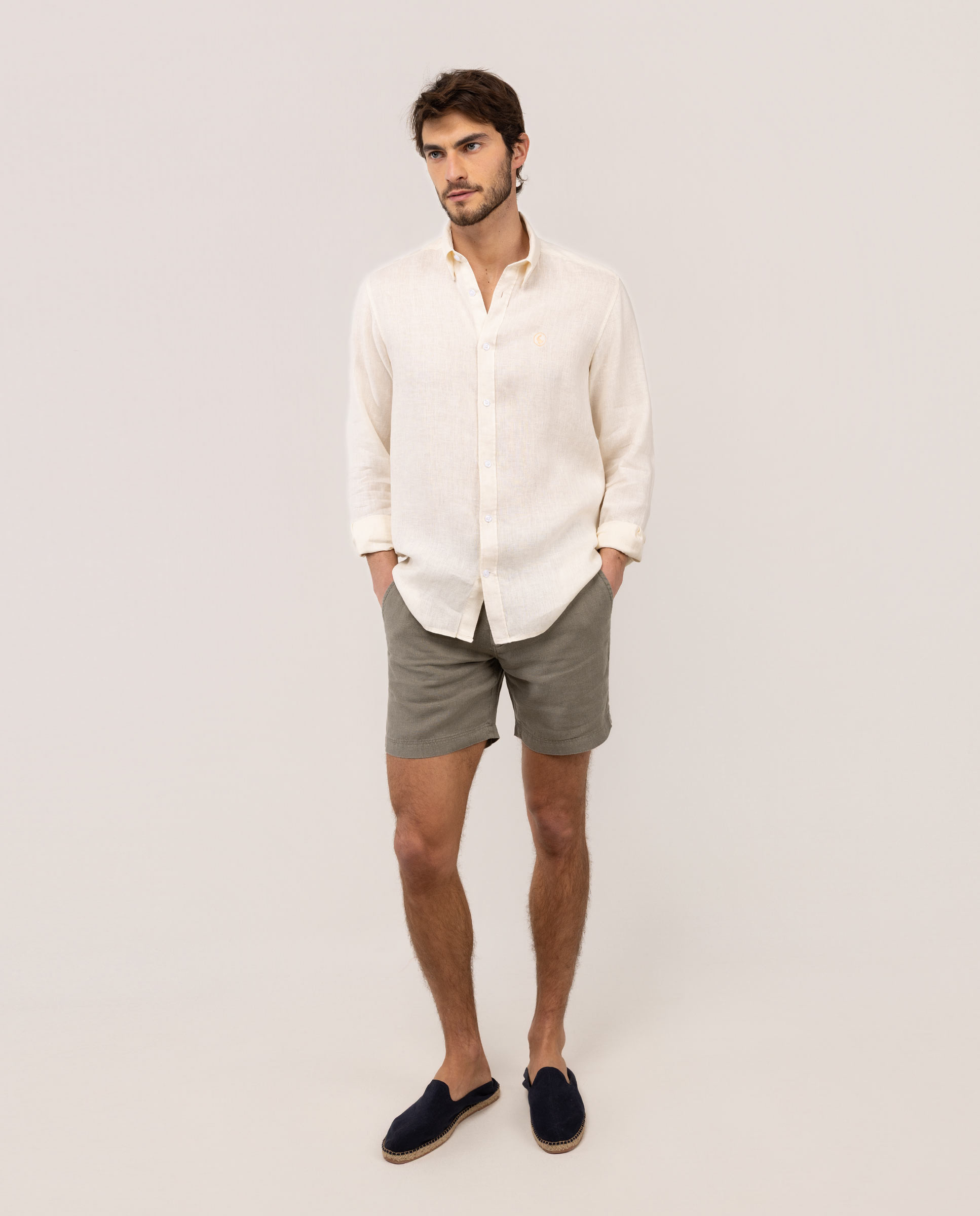 Camisa Lino Garment Dyed Button Down Beige