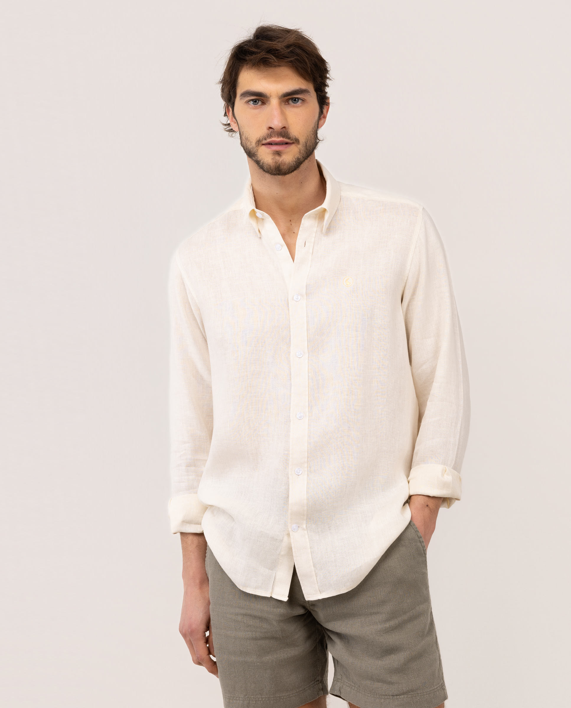 Camisa Lino Garment Dyed Button Down Beige