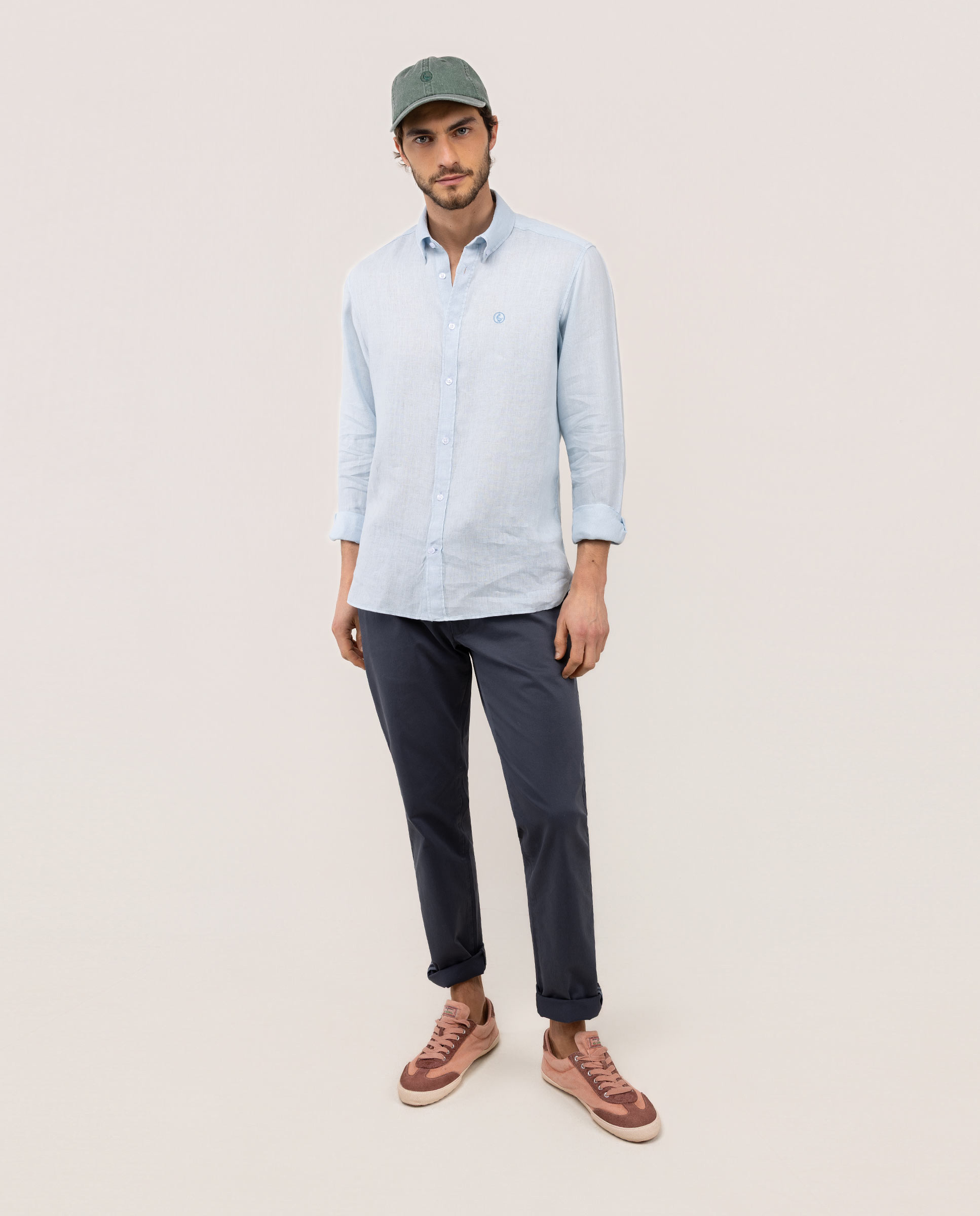 Camisa Lino Garment Dyed Button Down Celeste