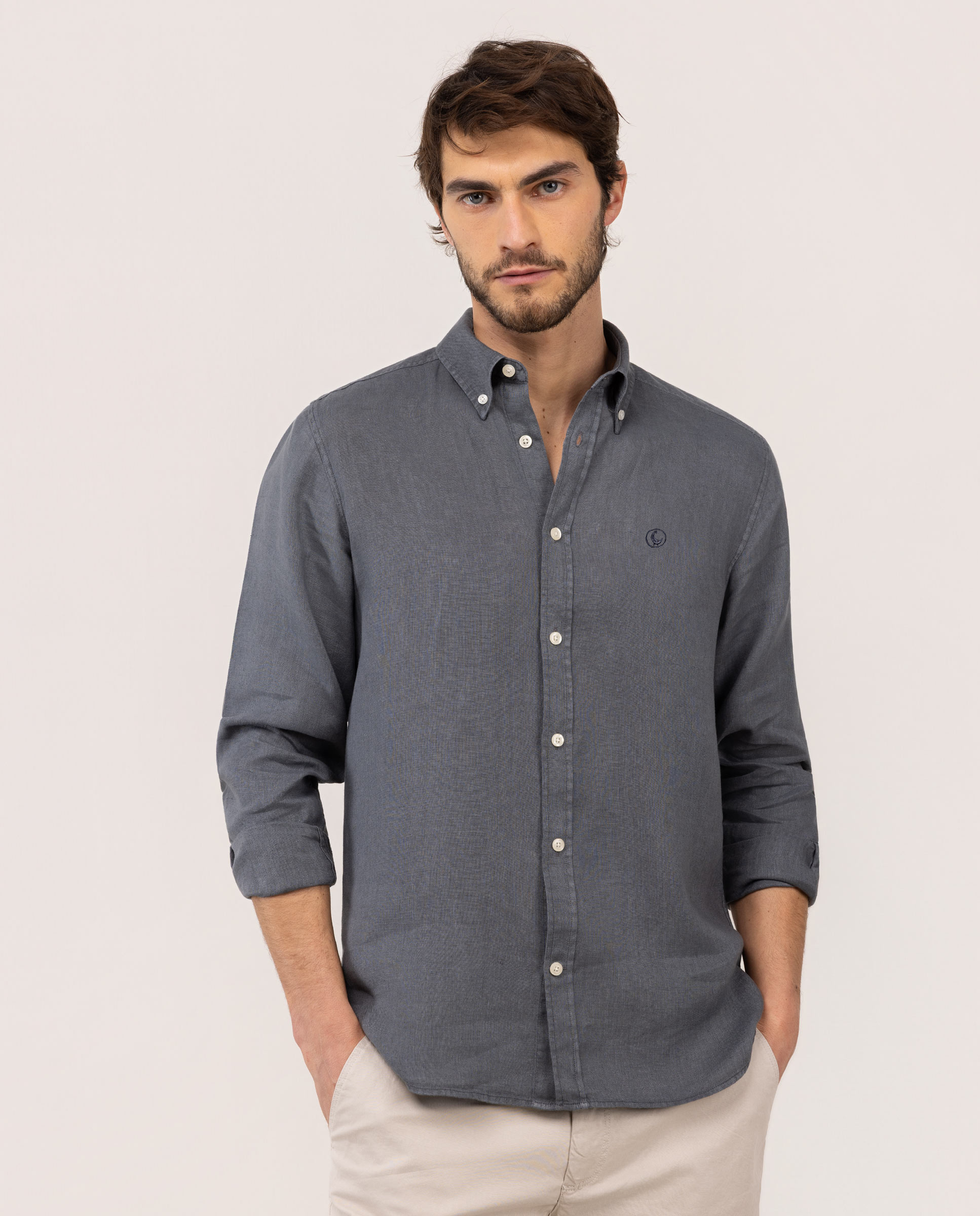 Camisa Lino Garment Dyed Button Down Gris