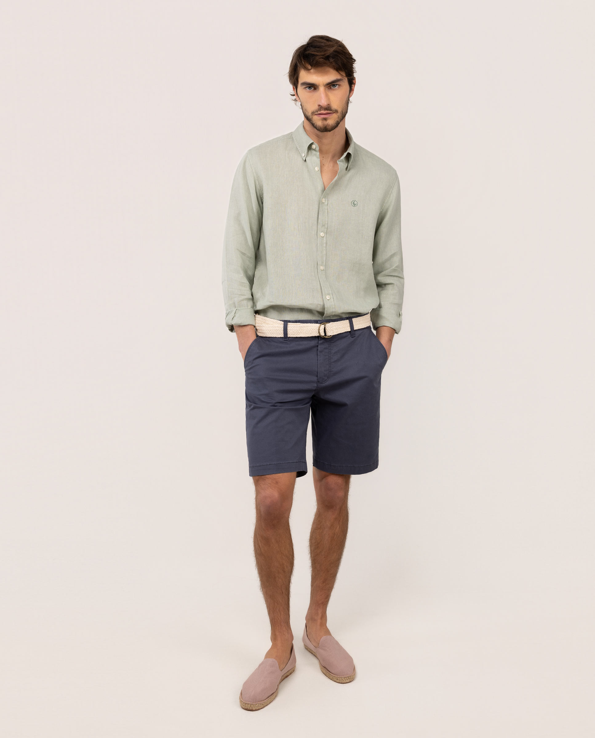 Camisa Lino Garment Dyed Button Down Verde