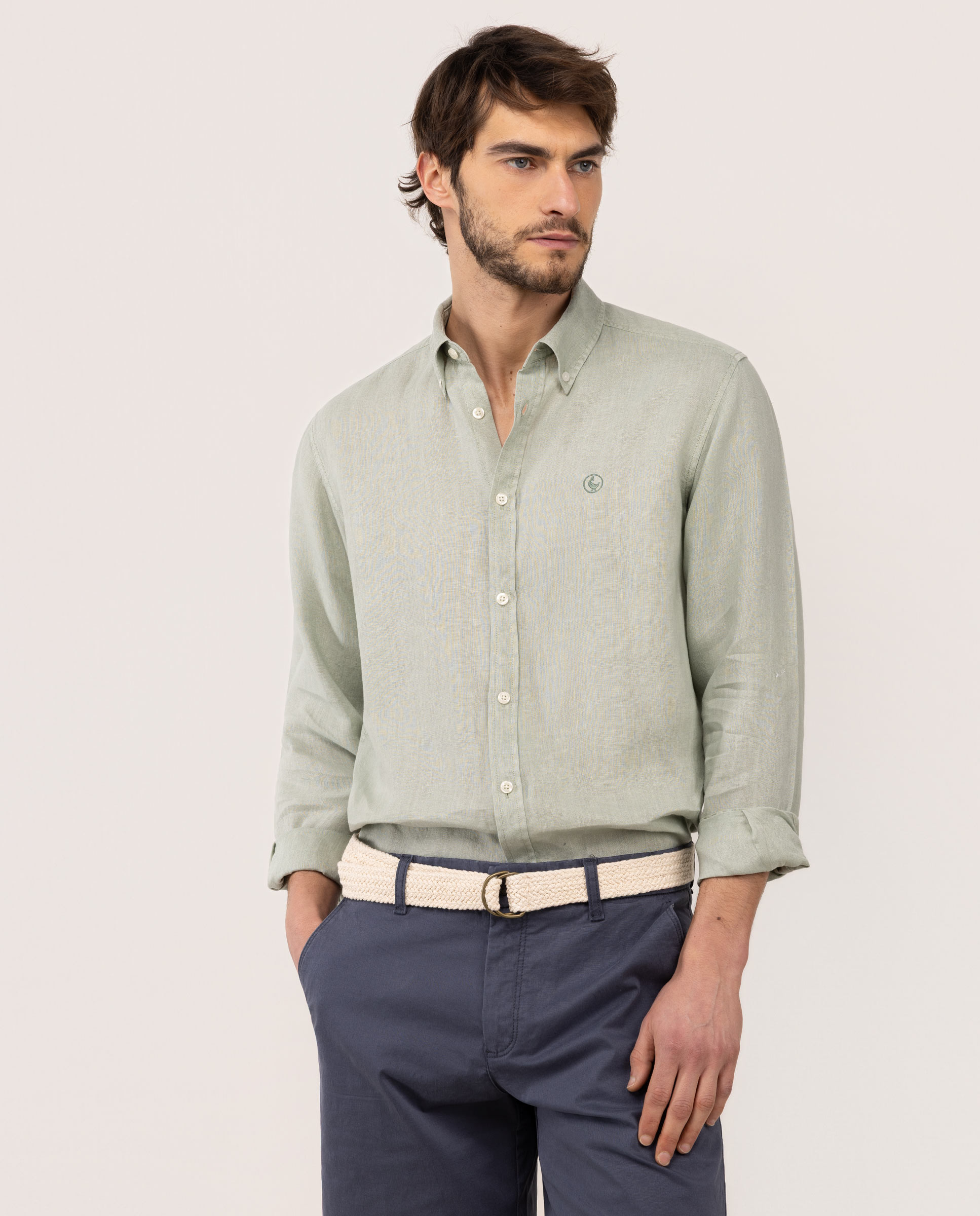 Camisa Lino Garment Dyed Button Down Verde
