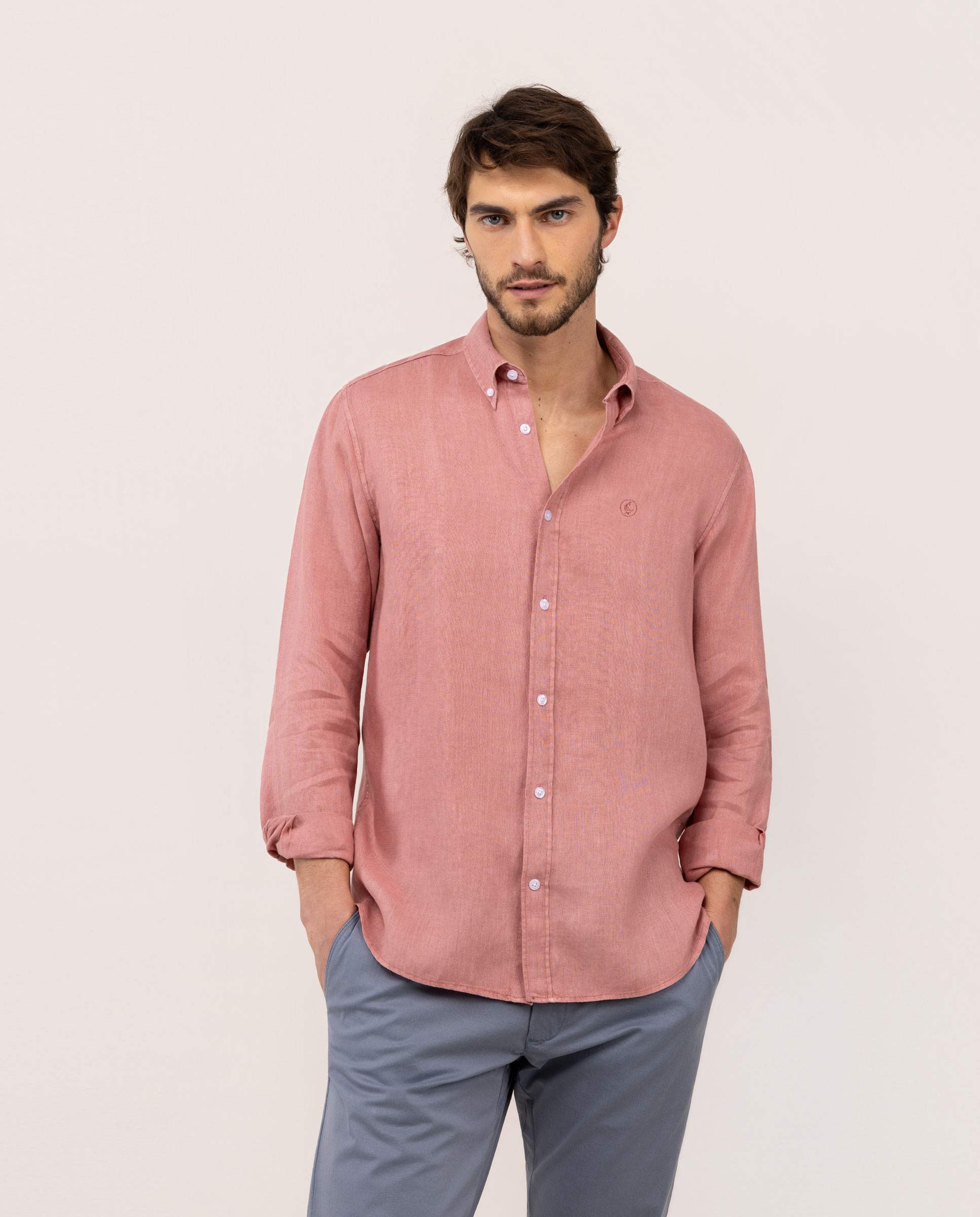 Camisa Lino Garment Dyed Button Down Rojo