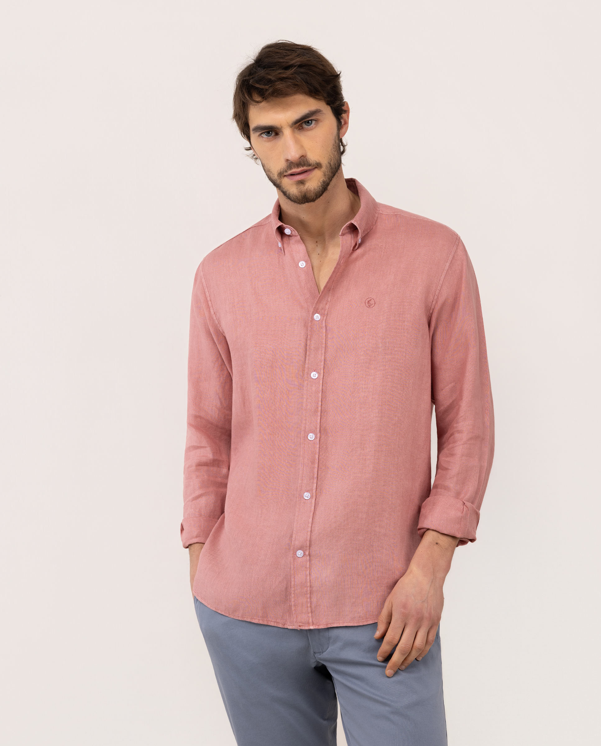 Camisa Lino Garment Dyed Button Down Rojo