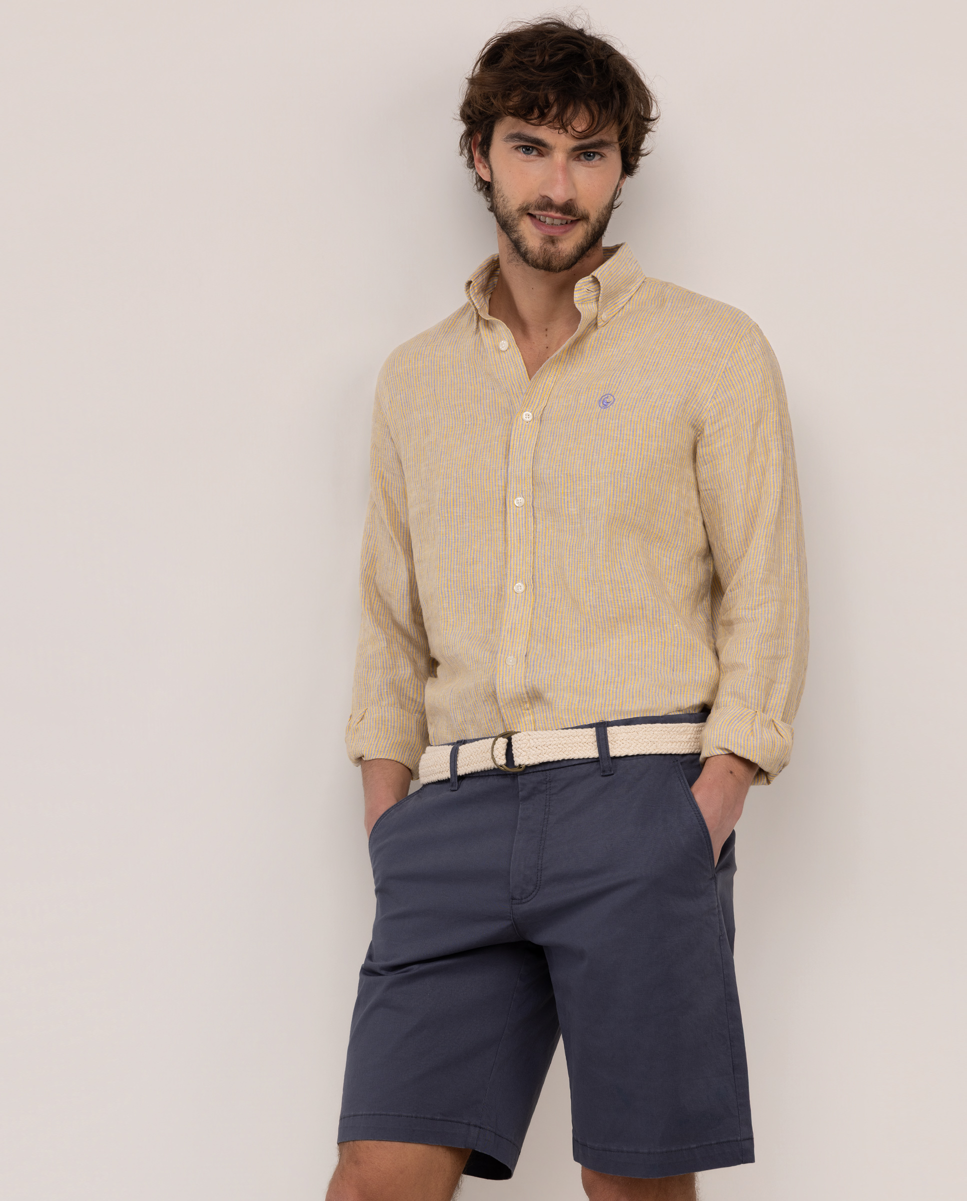 Camisa Lino Yale Button Down Naranja Lavanda