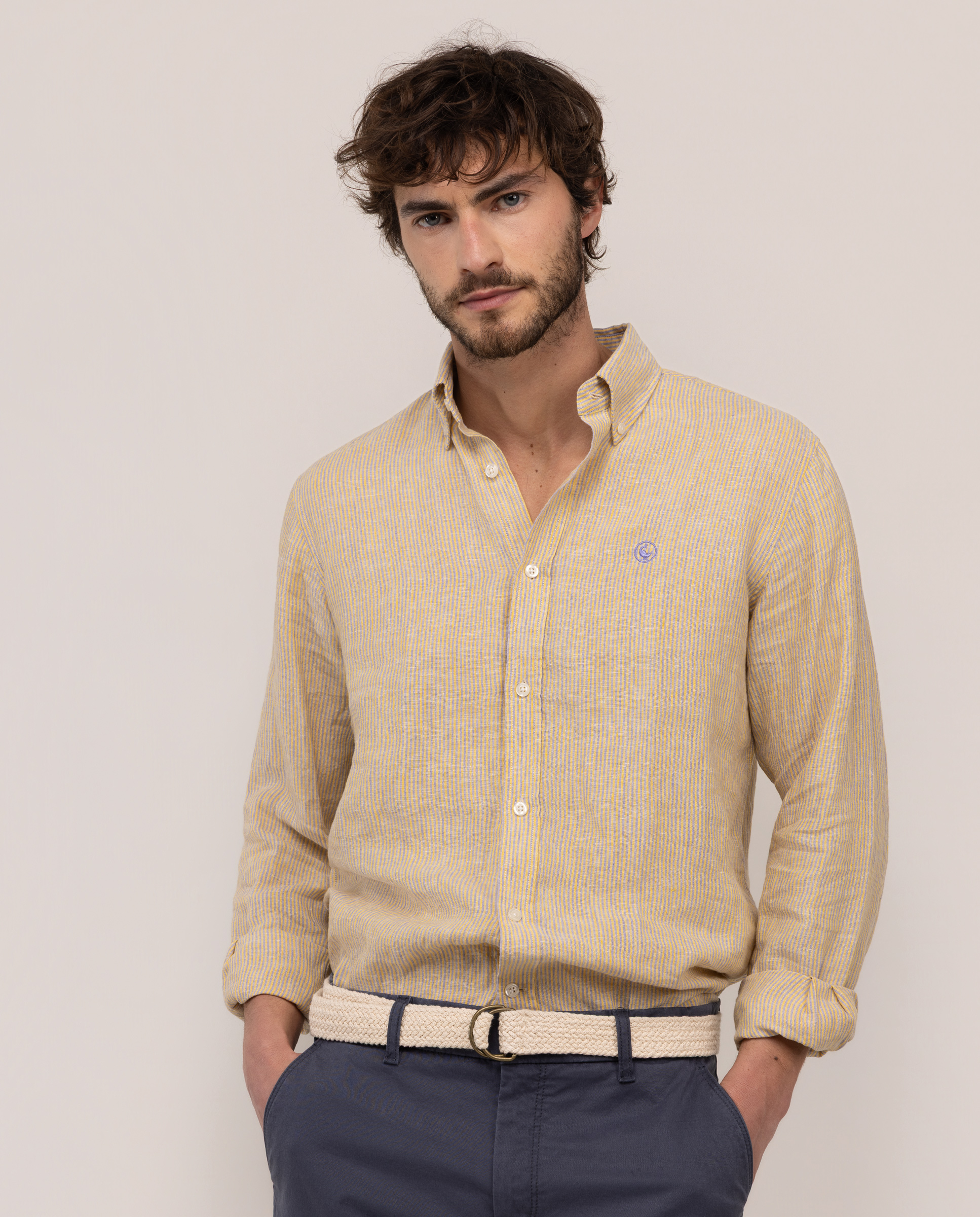 Camisa Lino Yale Button Down Naranja Lavanda