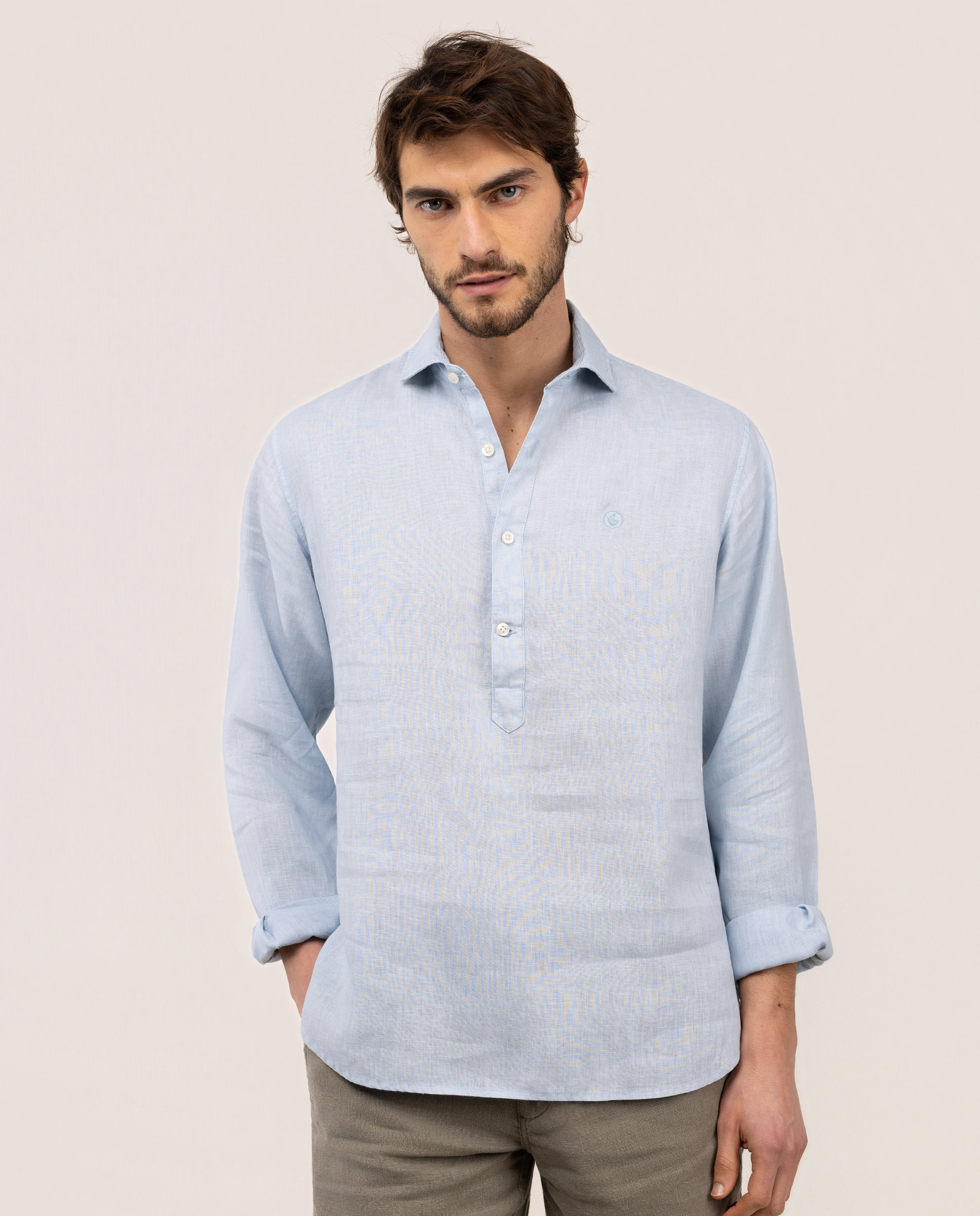 Camisa Polera Lino Celeste