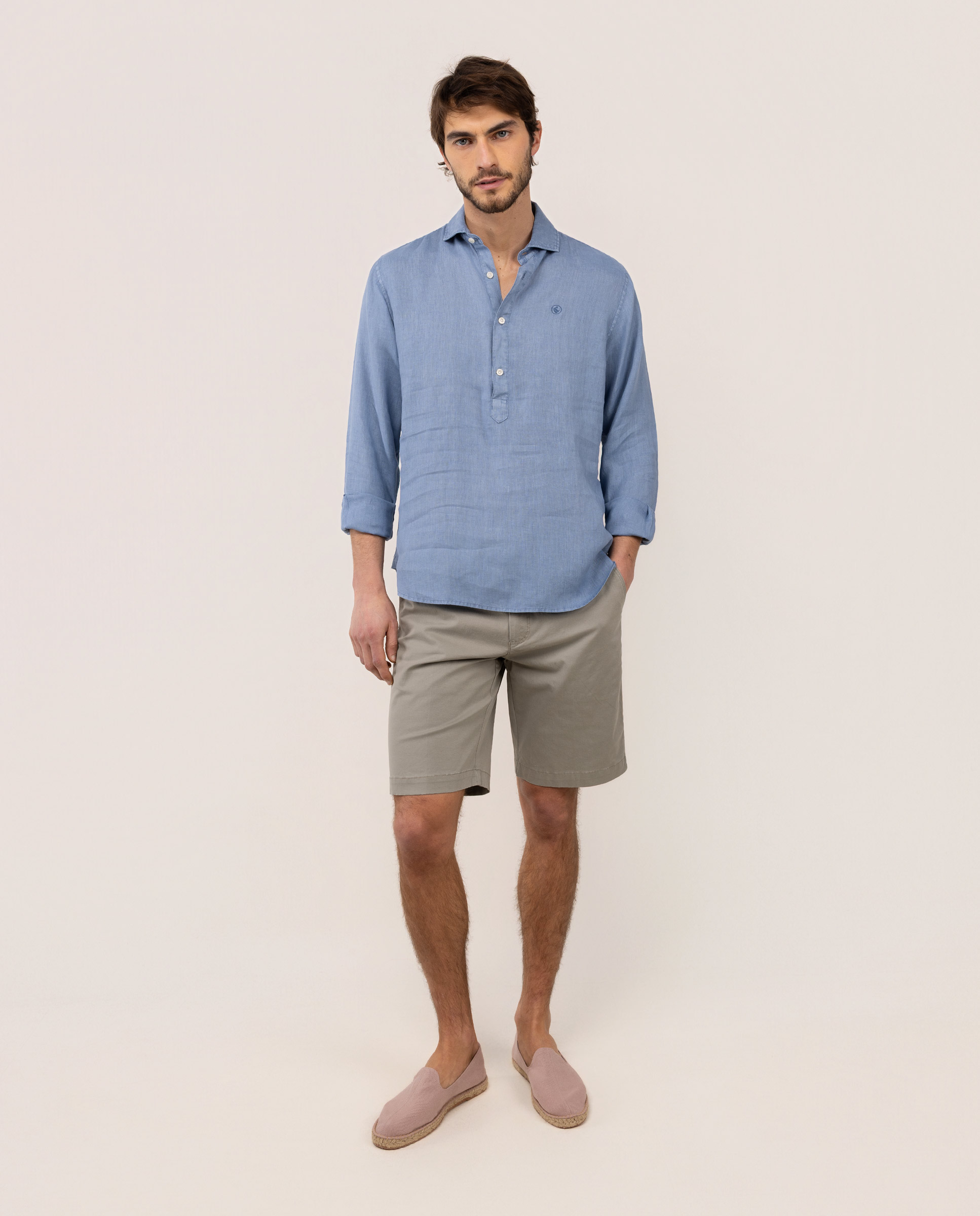 Camisa Polera Lino Azul Medio