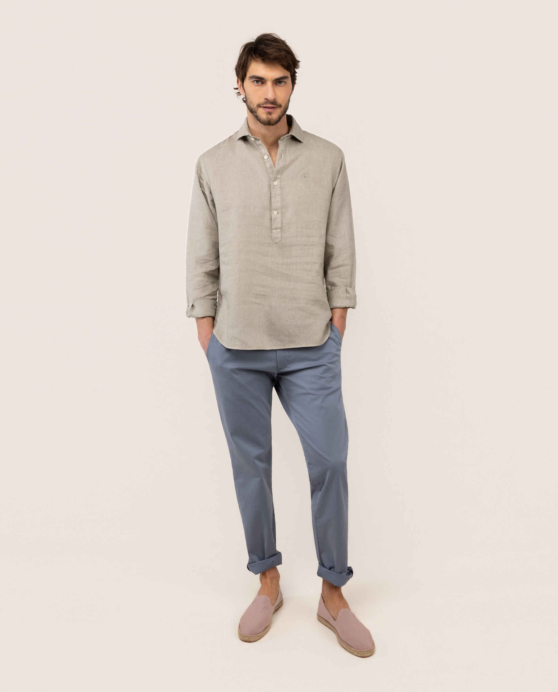 Camisa Polera Lino Kaki