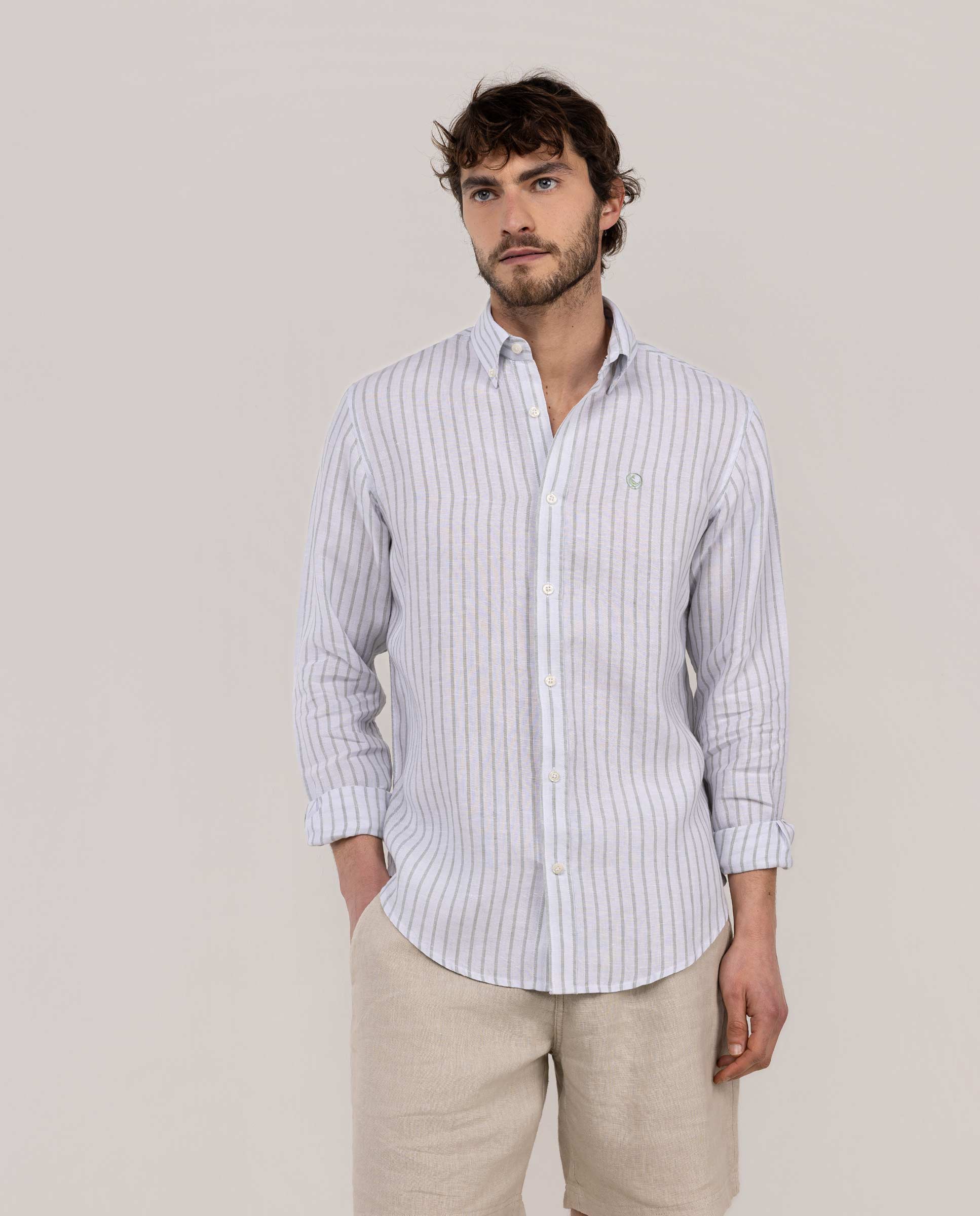 Camisa Lino Chambray Butcher Celeste