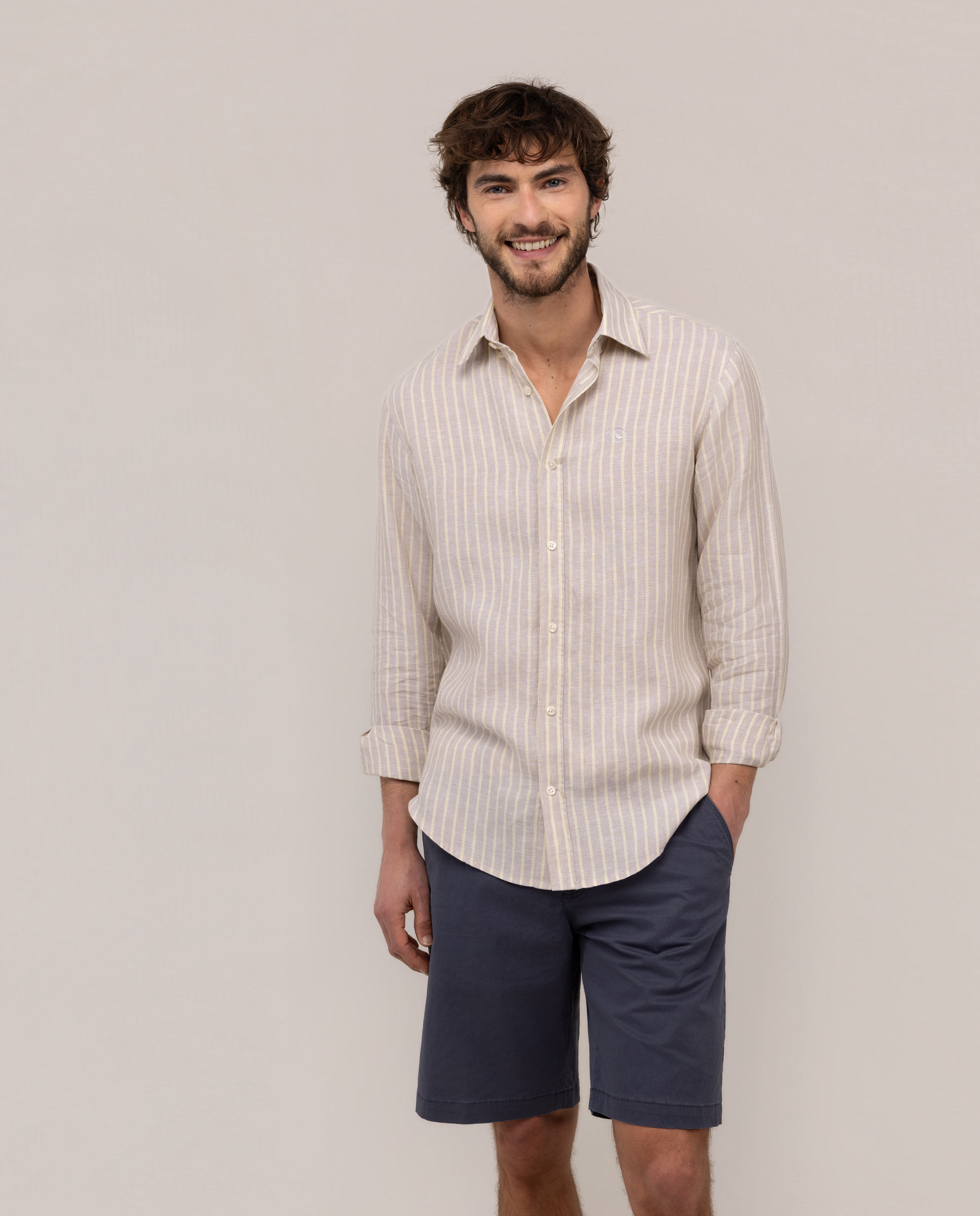 Camisa Lino Chambray Butcher Beige