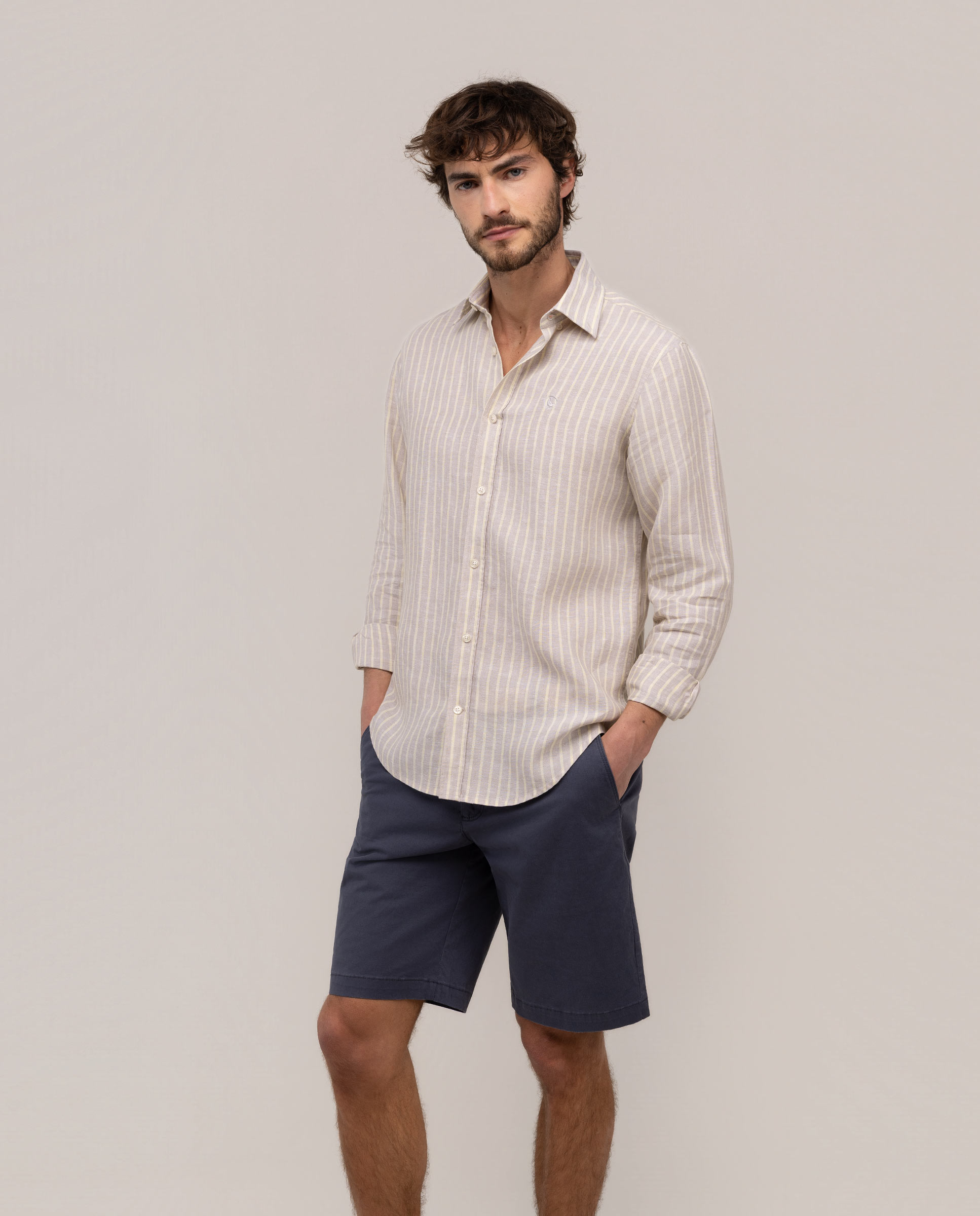 Camisa Lino Chambray Butcher Beige