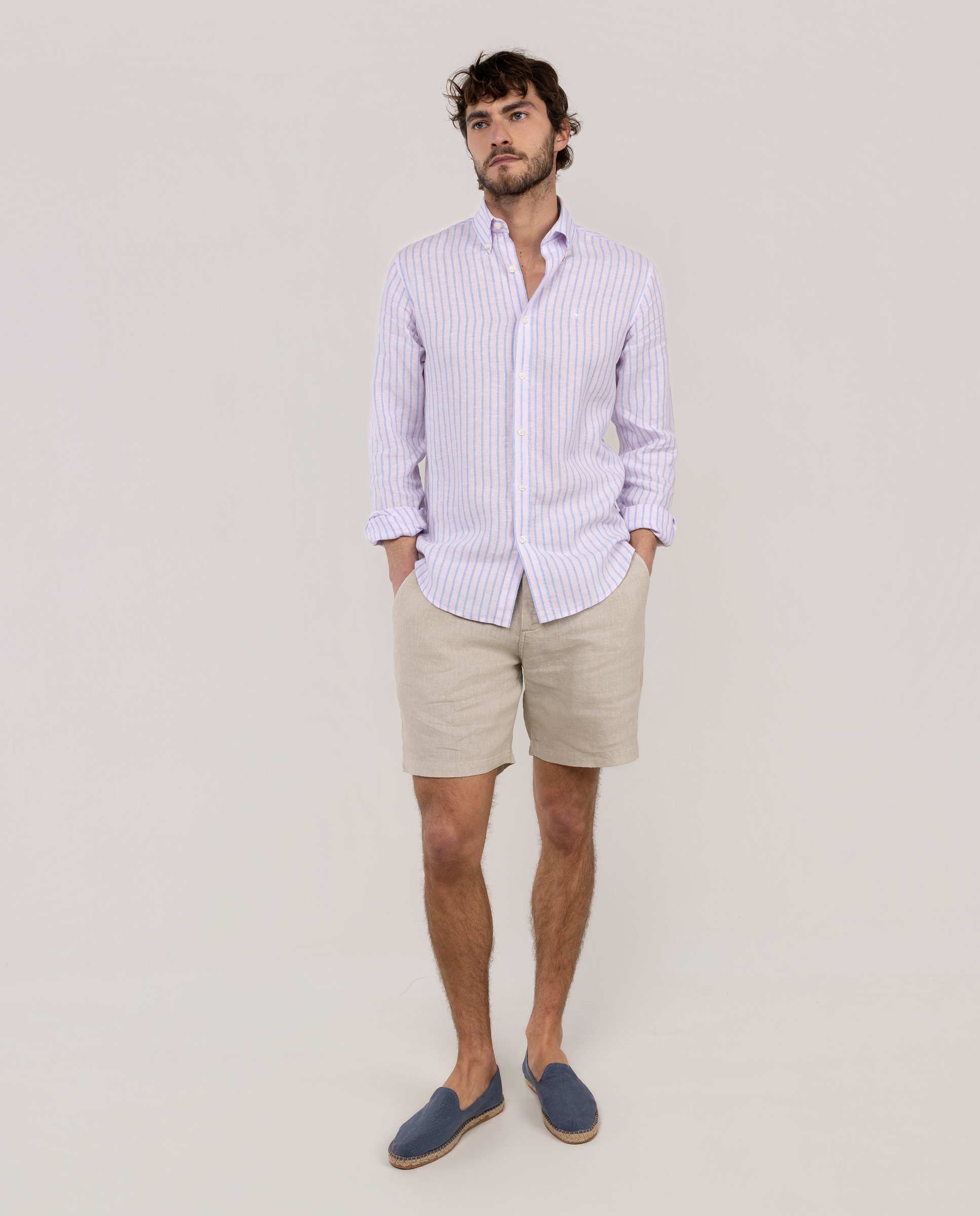 Camisa Lino Chambray Butcher Marino