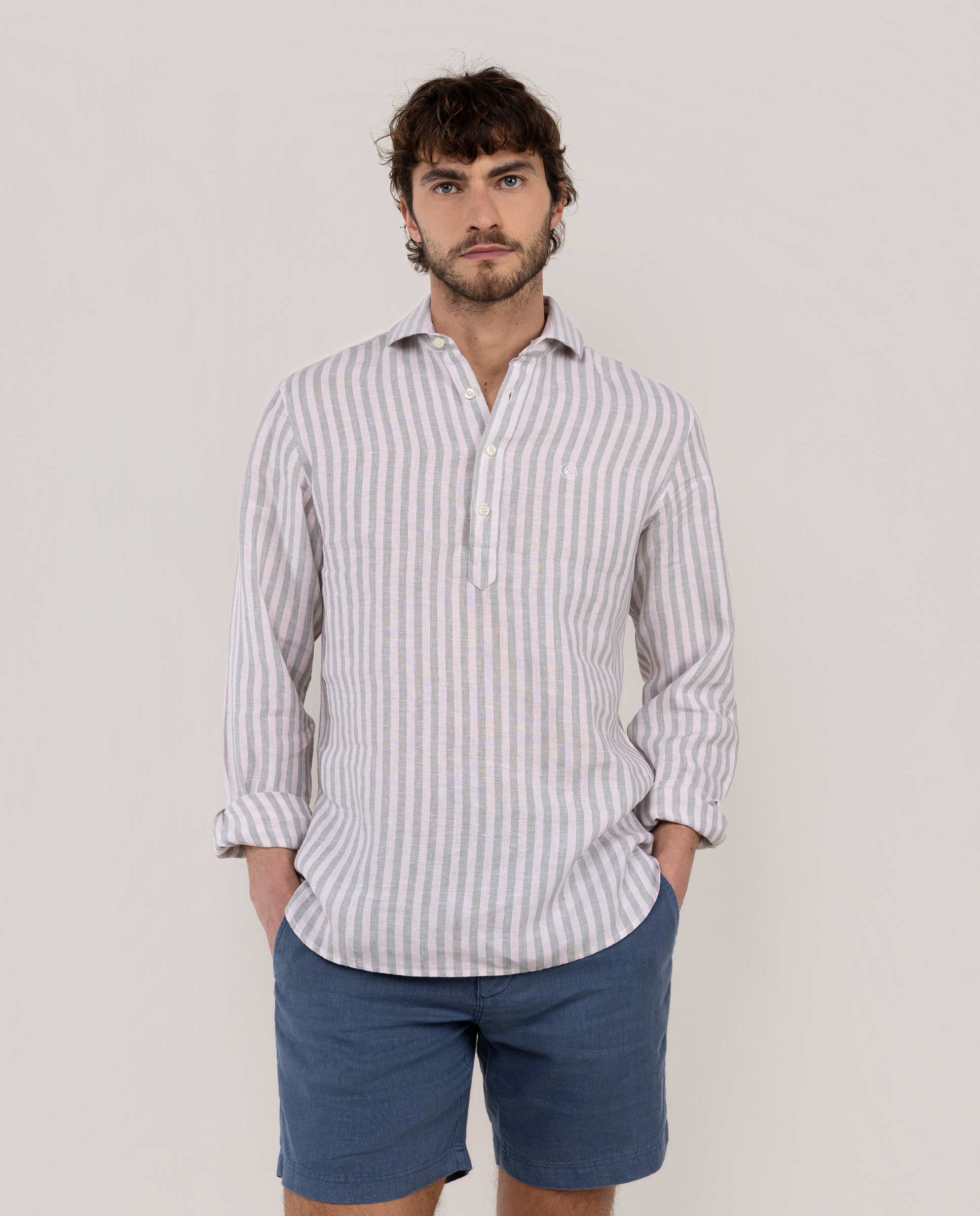 Camisa Polera Lino Raya Kodak Verde Rosa