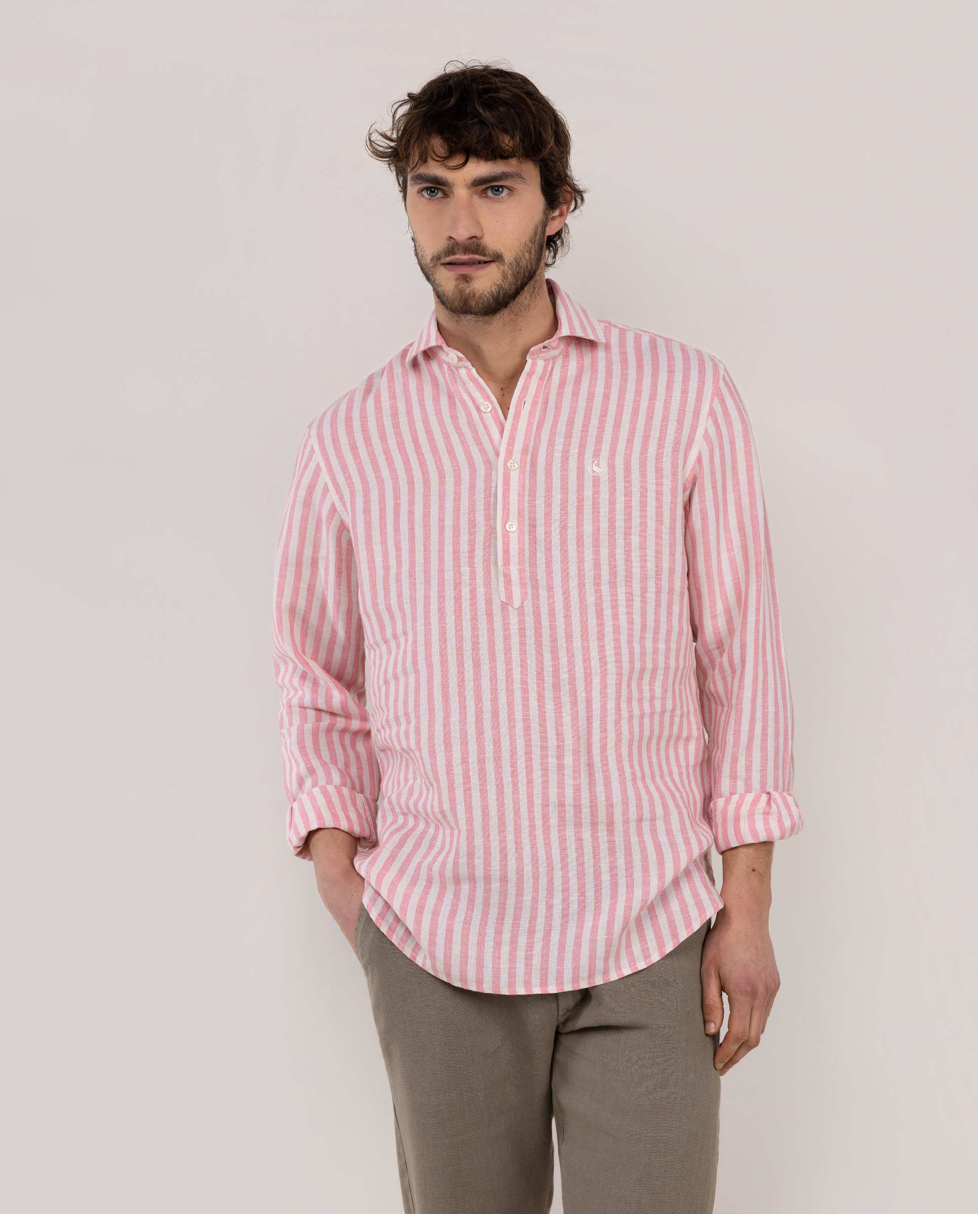 Camisa Polera Lino Raya Kodak Rojo Crudo