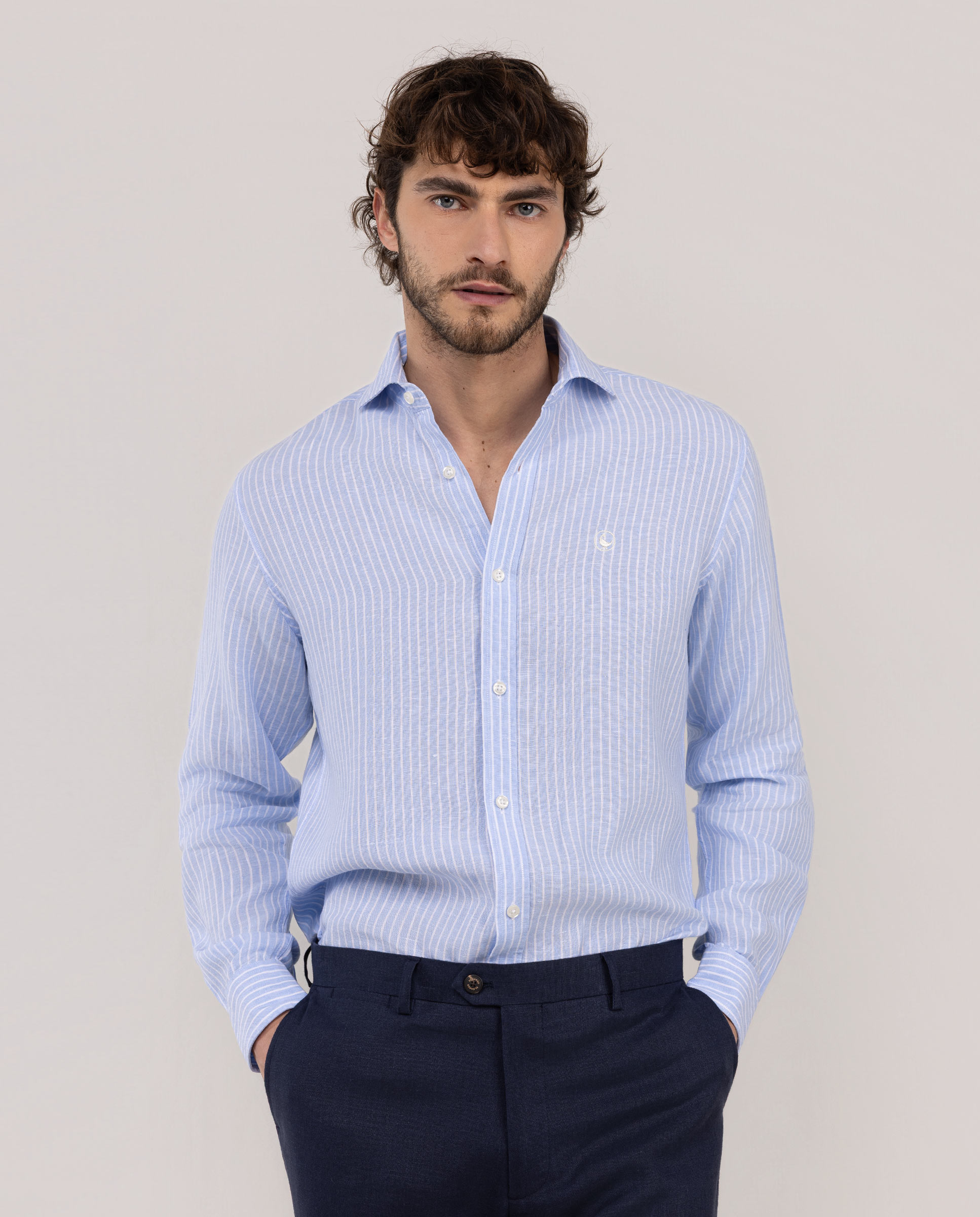 Camisa Lino Bengal Celeste