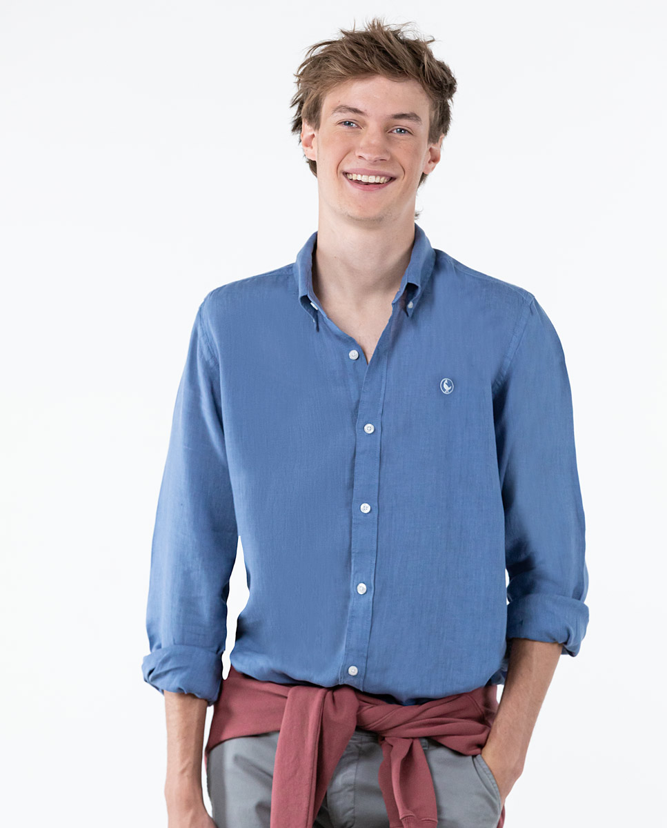 Camisa Lino Garment Dyed Azul