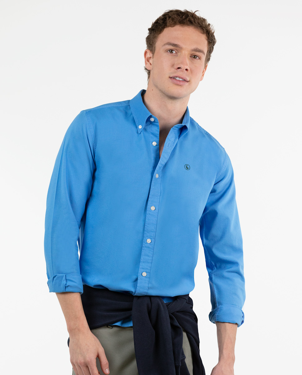Camisa de algodão tingida de vestuário azul claro