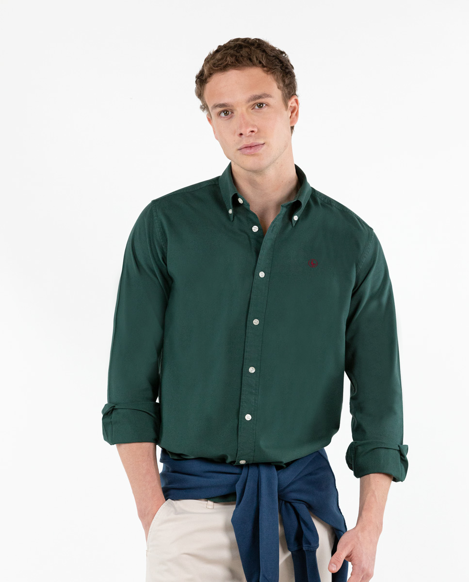Camisa de algodão tingida para vestuário verde garrafa