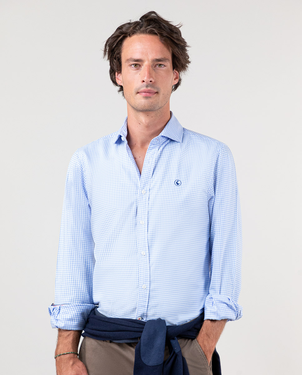 Camisa Vichy Xadrez Azul Claro