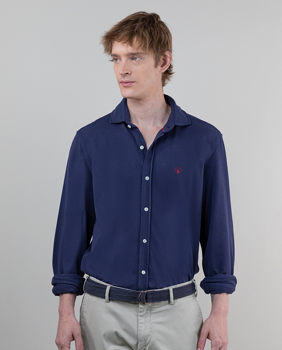 Camisa Punto Piqué Garment Dyed Marino