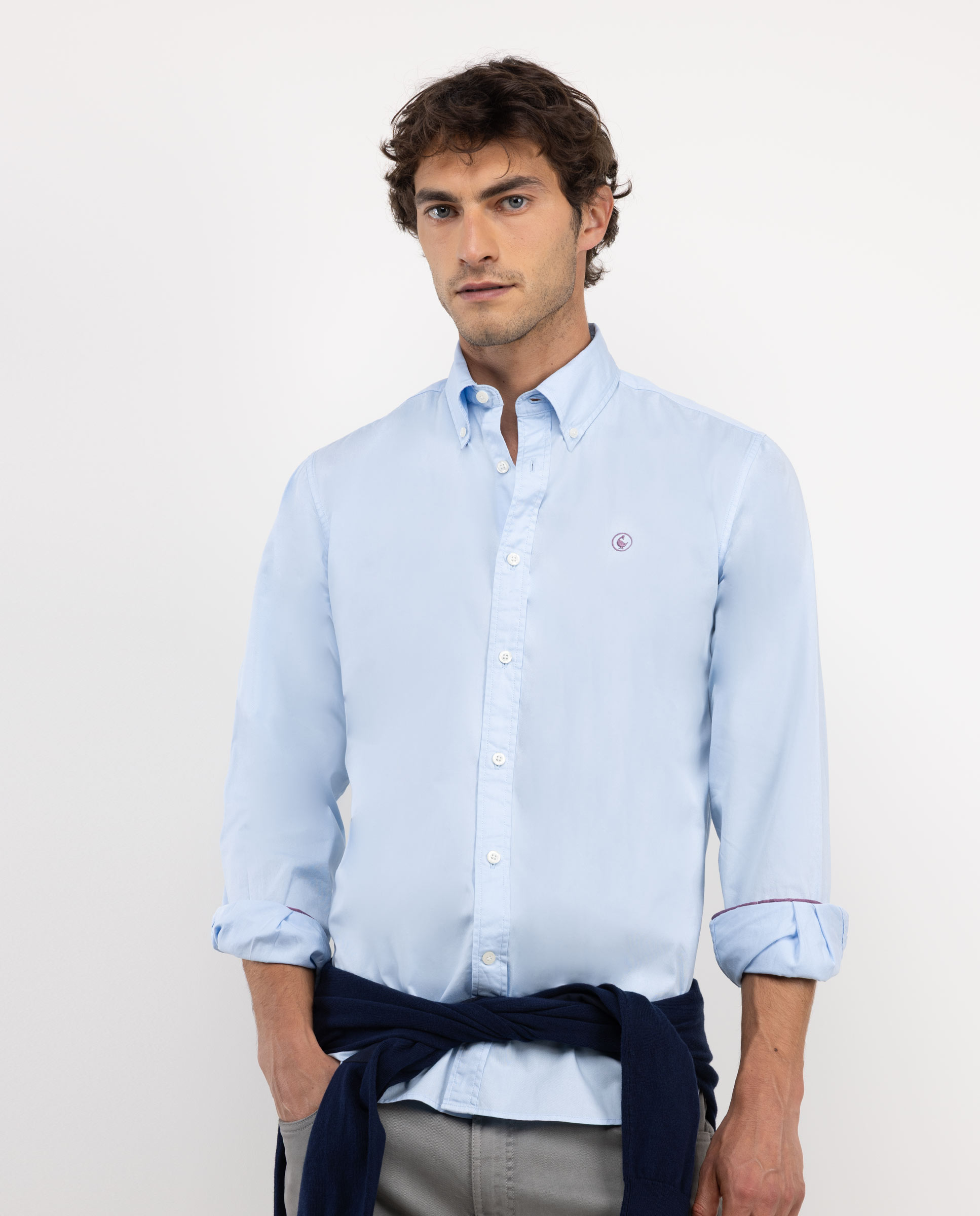 Hemd Garment Dyed Baumwolle Himmelblau