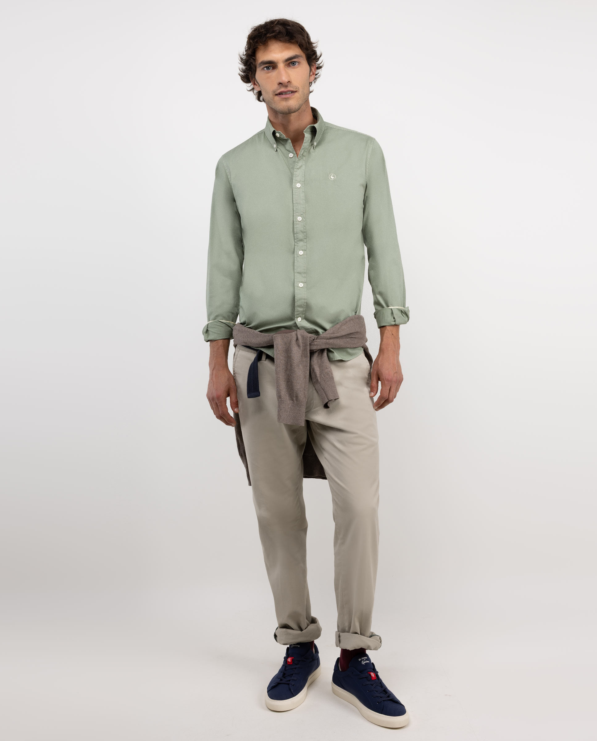 Hemd Garment Dyed Baumwolle Grün