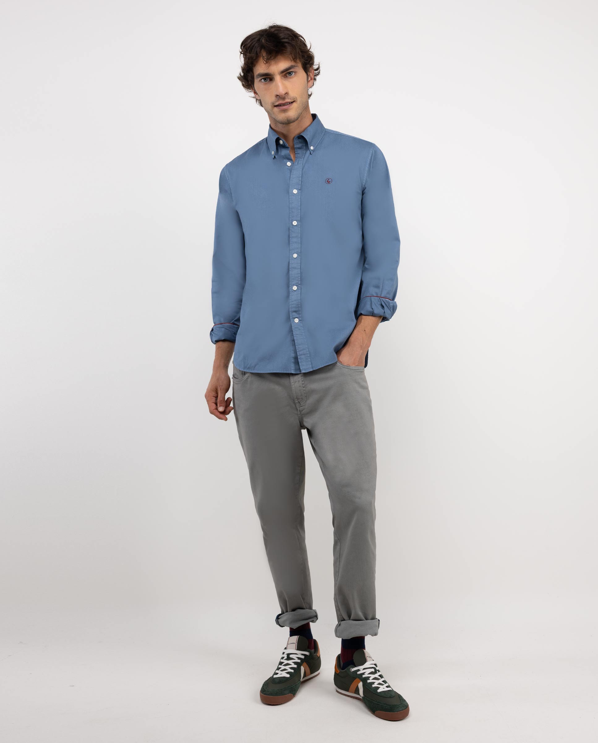 Chemise Teinte Sur Pièce Coton Turquoise