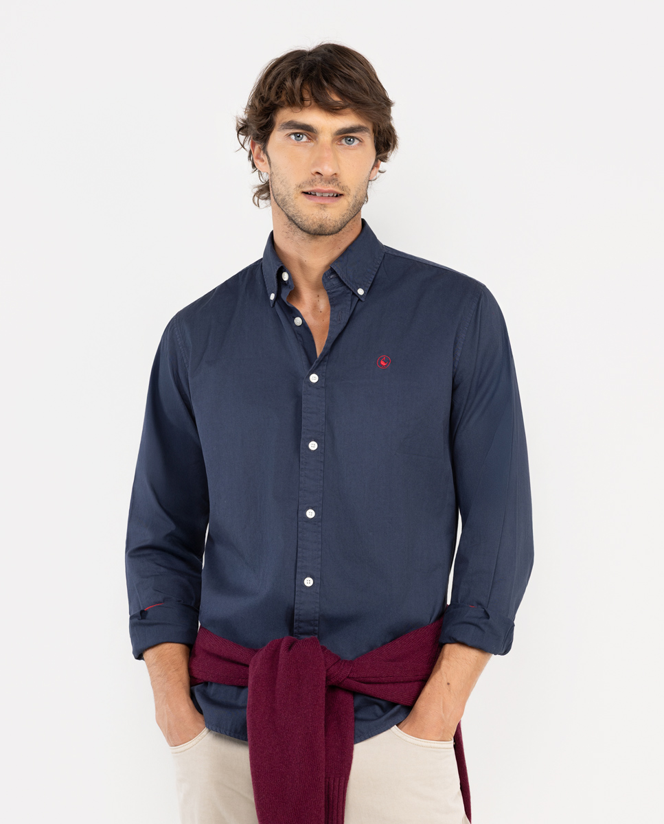 Camisa Garment Dyed Algodón Marino