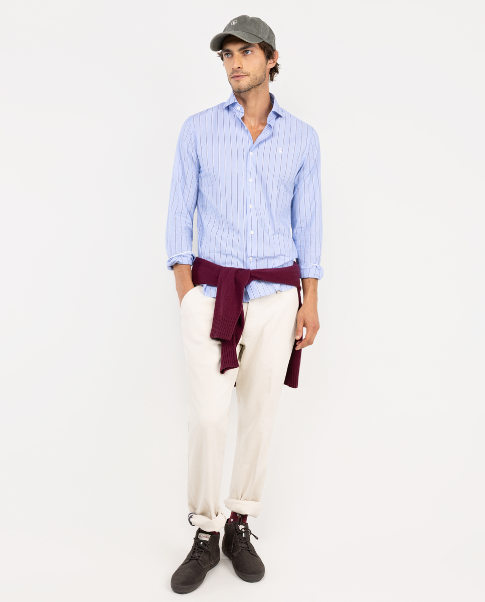 Camisa Back to Work Popelín Celeste Raya Azul