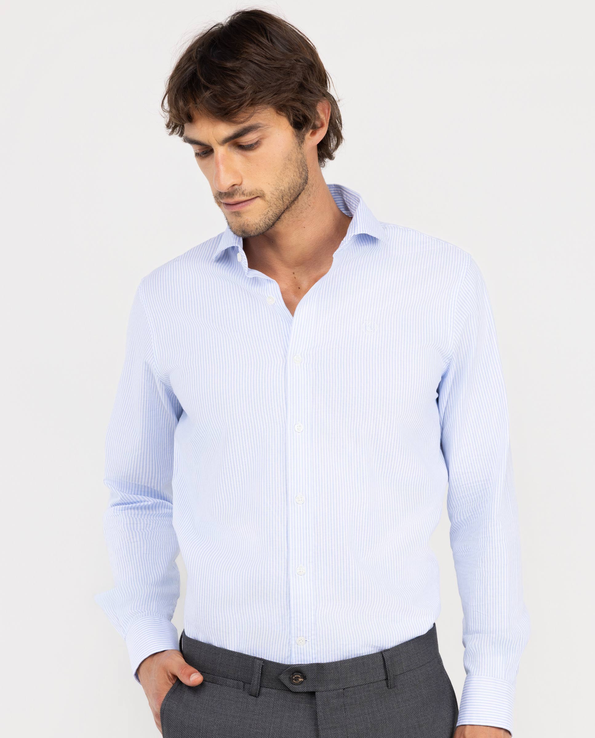 Camisa Pinpoint Vestir Yale Azul