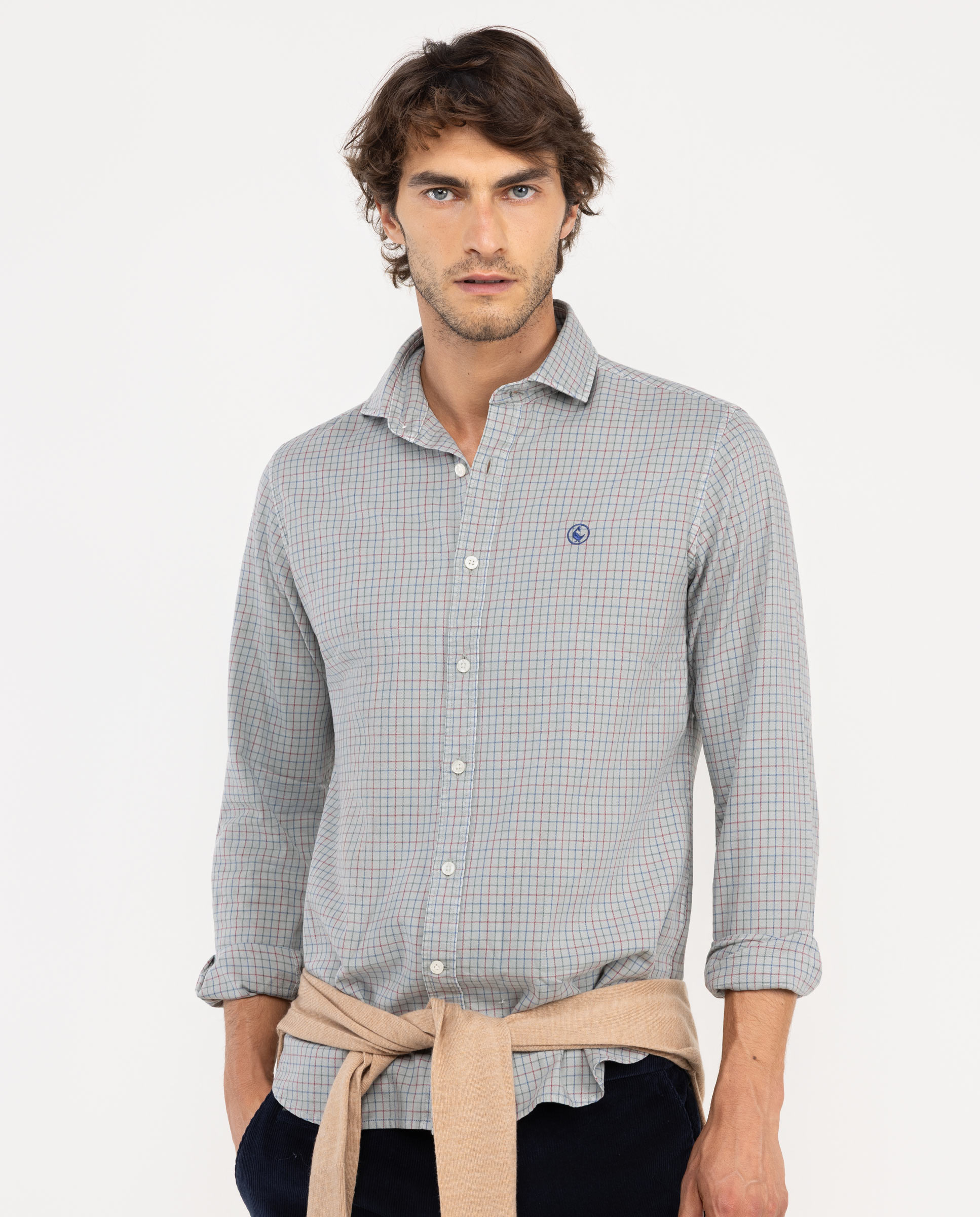 Green Tattershall Shirt with Orange Trim