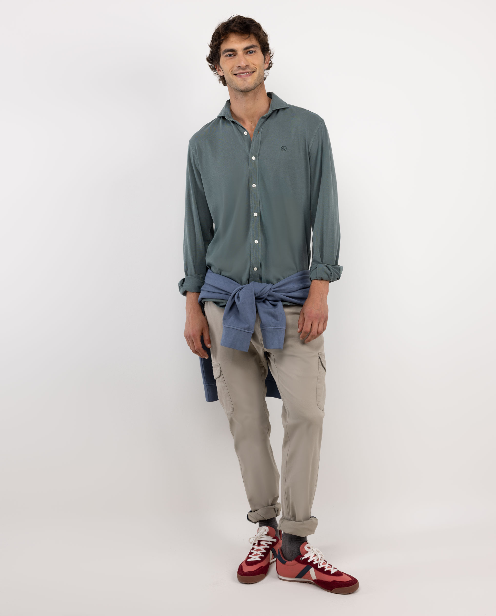 Camisa Punto Algodón Verde Oscuro