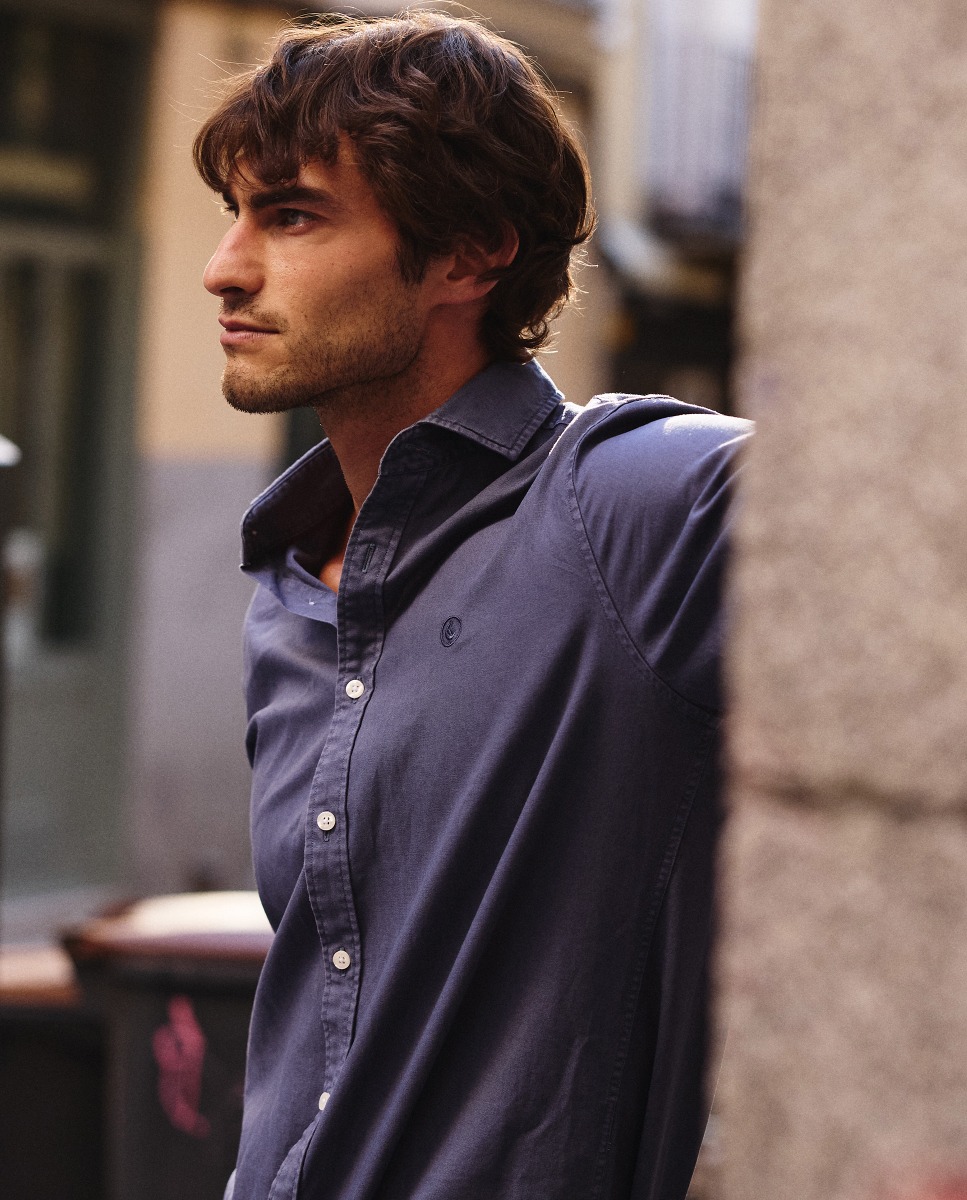 Chemise Coton Lin Bleu Marine