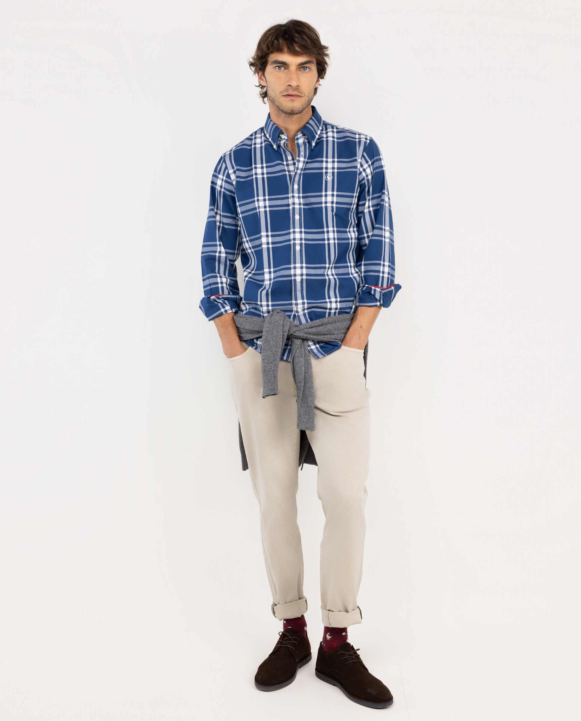 Camisa Cuadro Tartán Algodón Marino