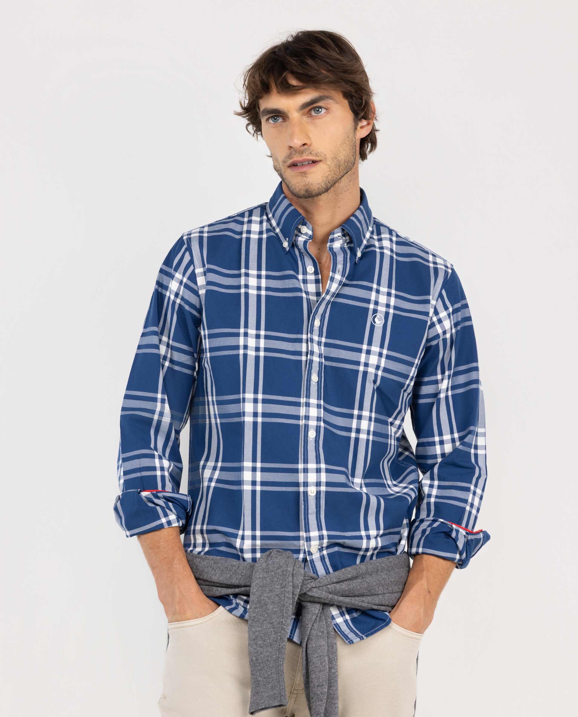 Navy Cotton Brit Check Sweatshirt