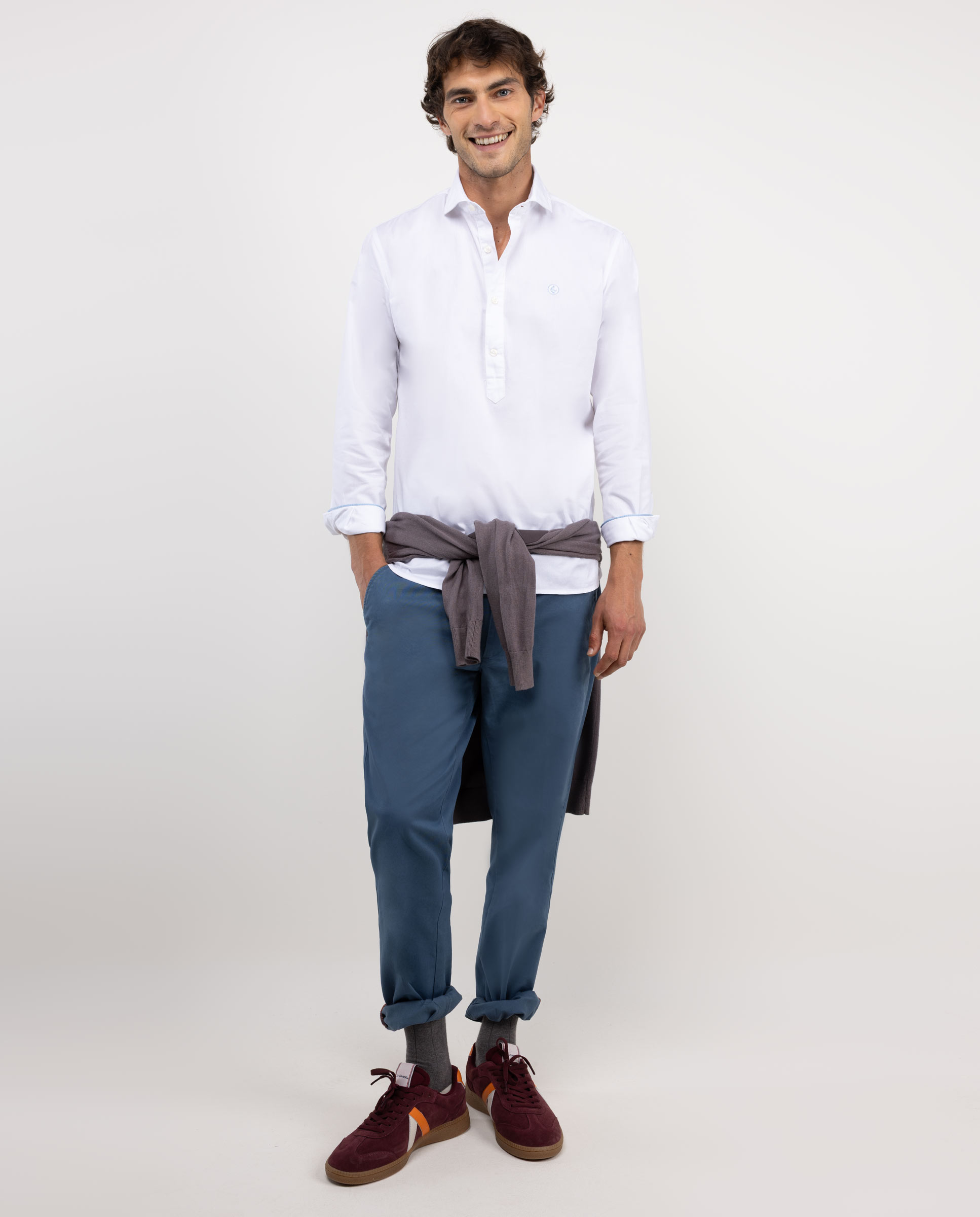 Chemise Polo Twill Teinte Sur Pièce Blanche