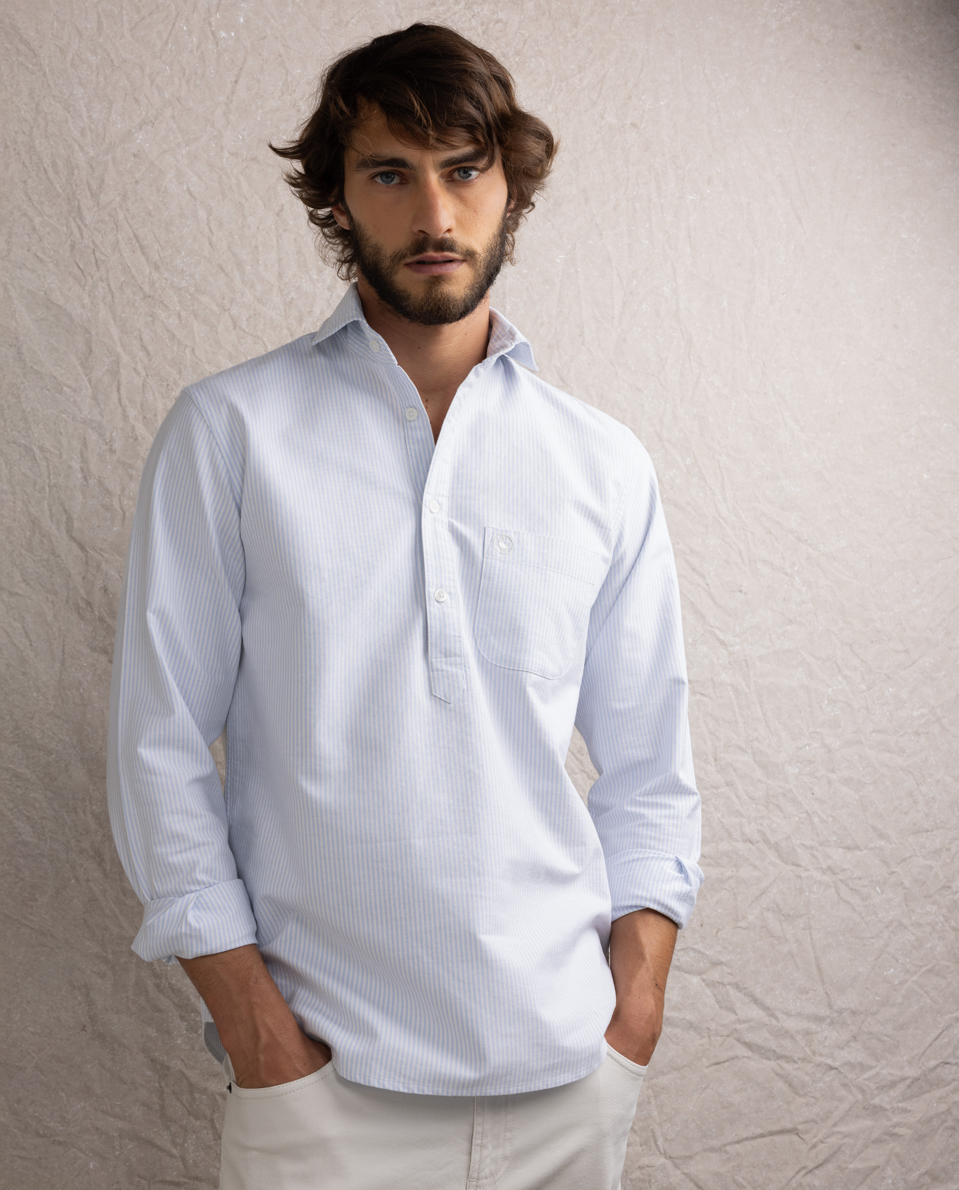 Chemise polo à poche Oxford bleu clair Yale