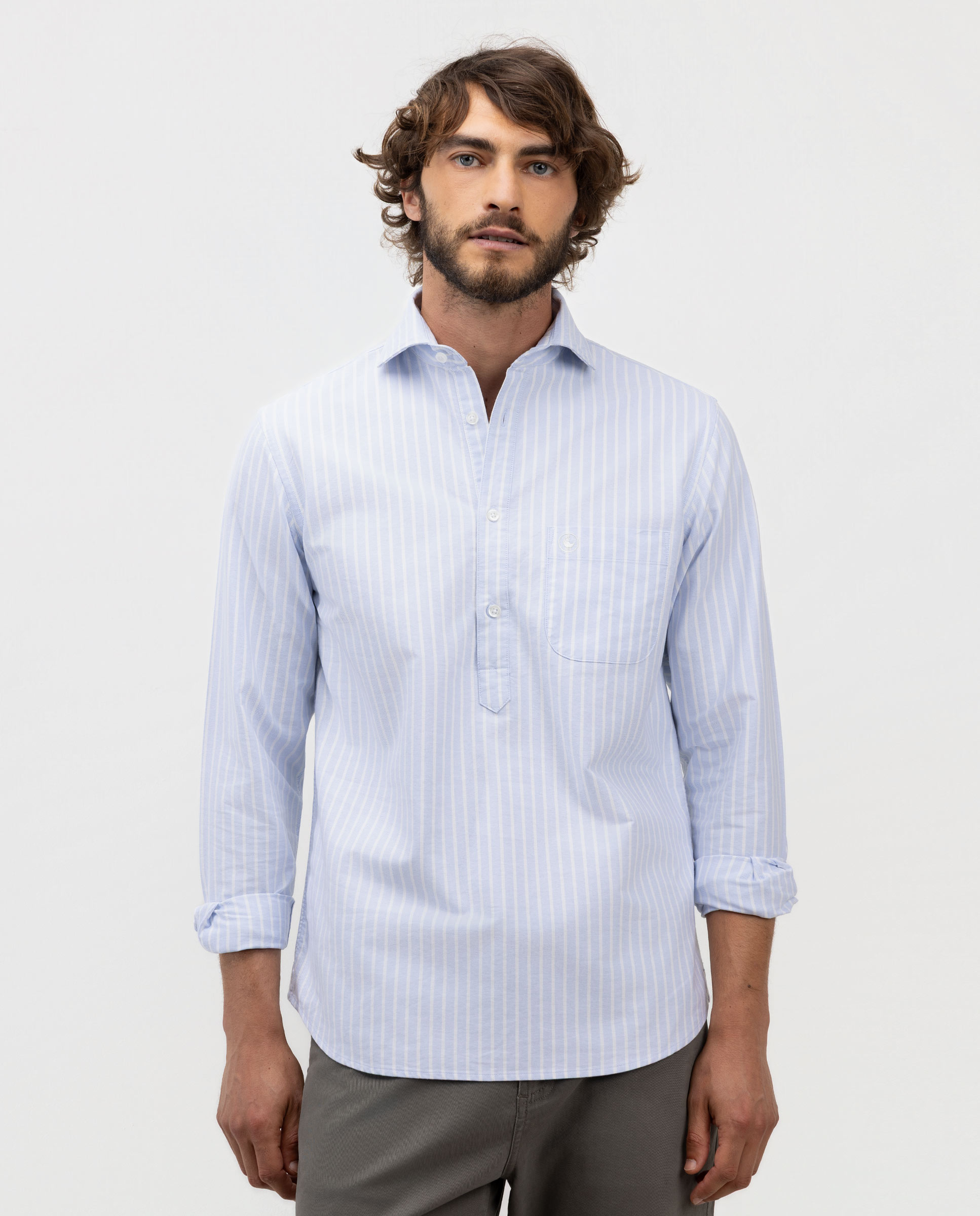 Polo de boucher Oxford bleu clair avec poche