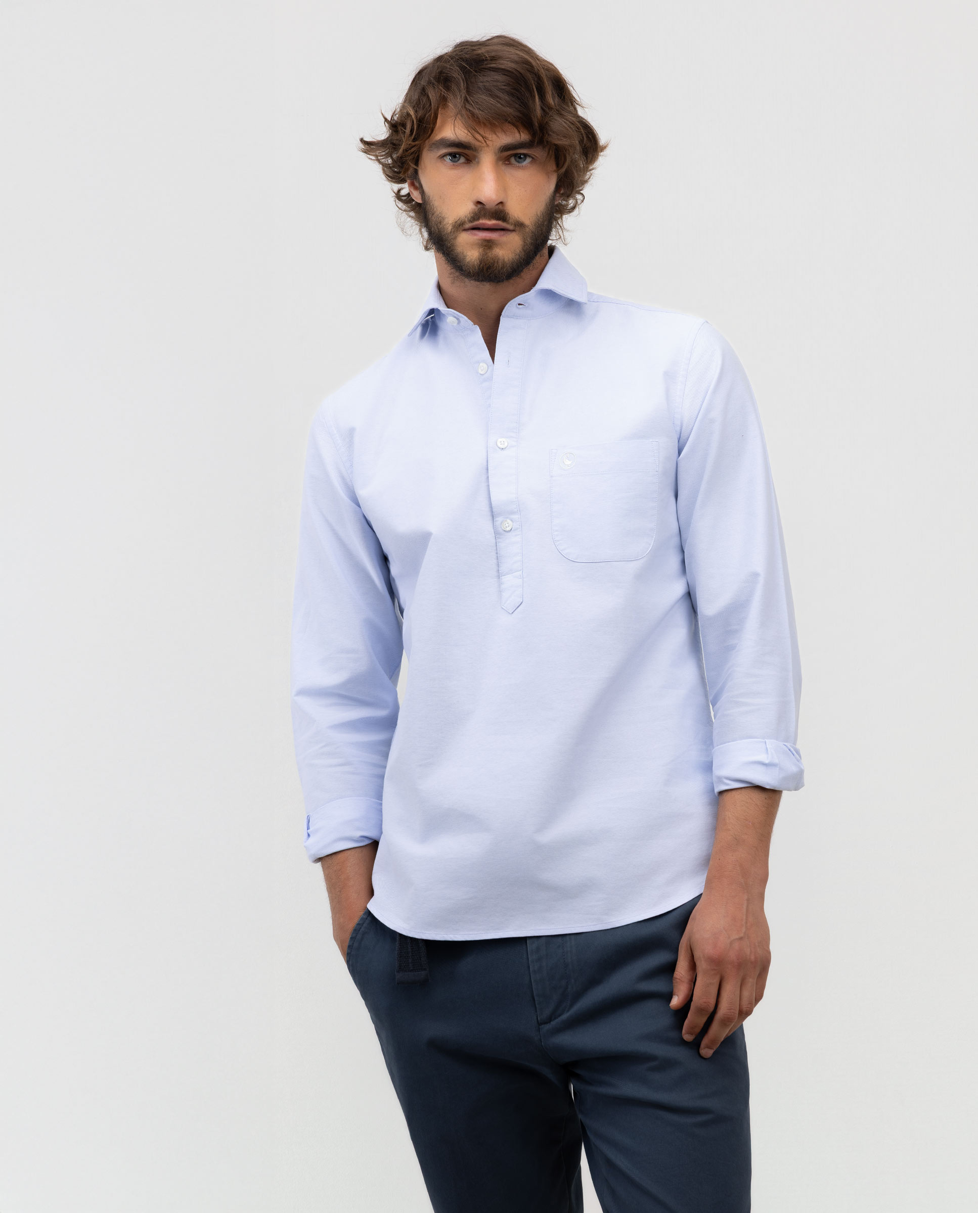 Polo Oxford bleu clair avec poche