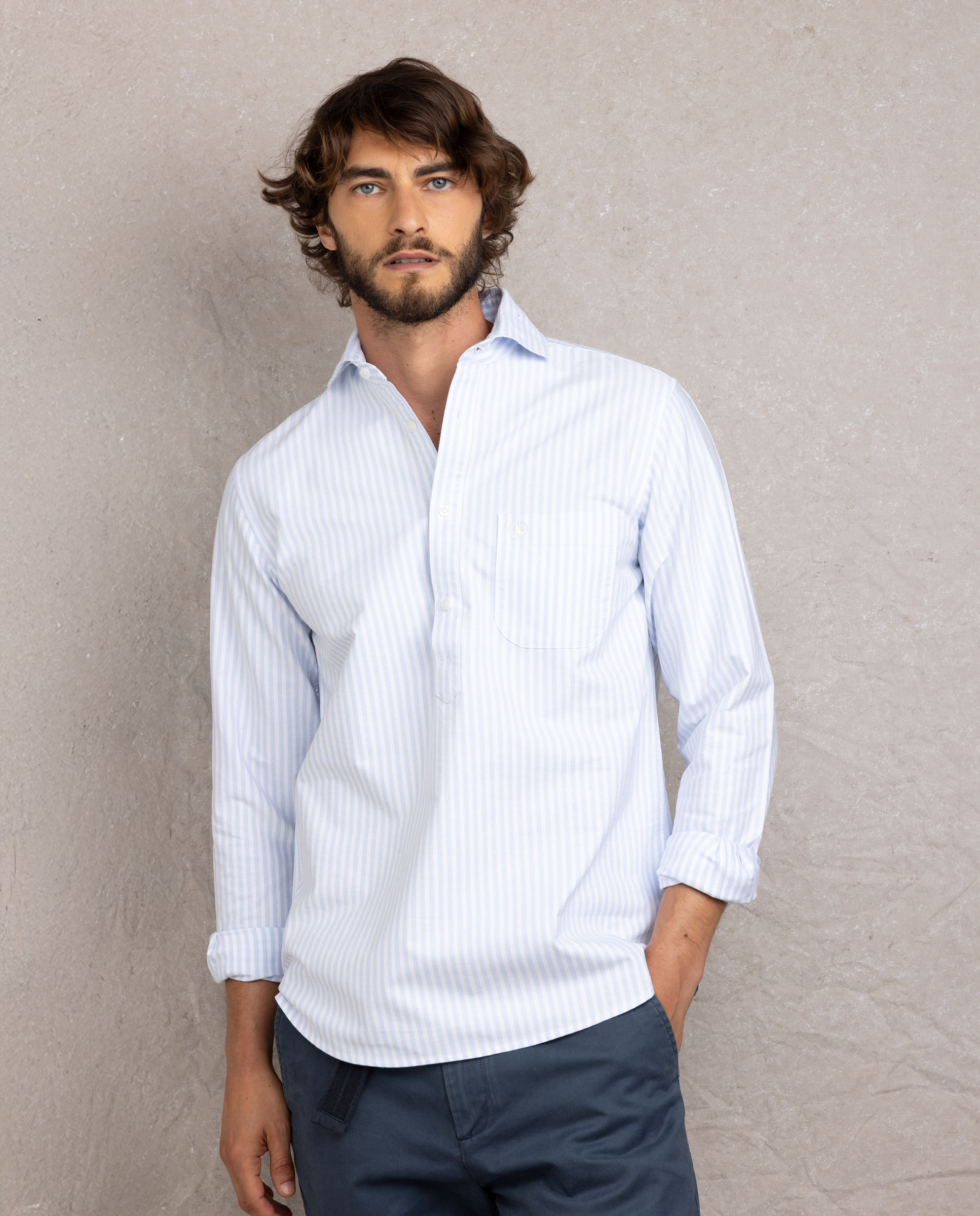 Polo Kodak Oxford bleu clair à poche