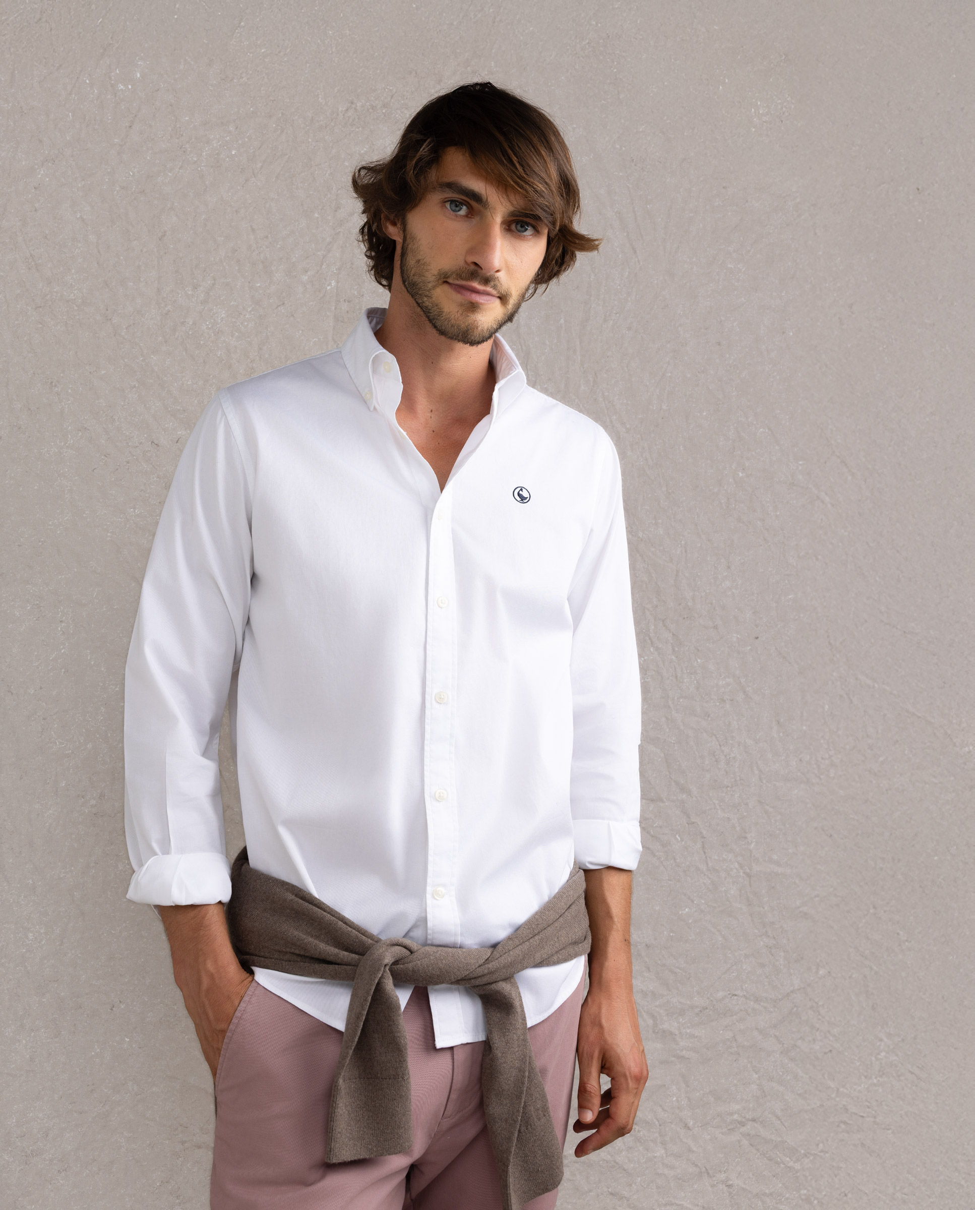 Garment Dyed Button Down Shirt White