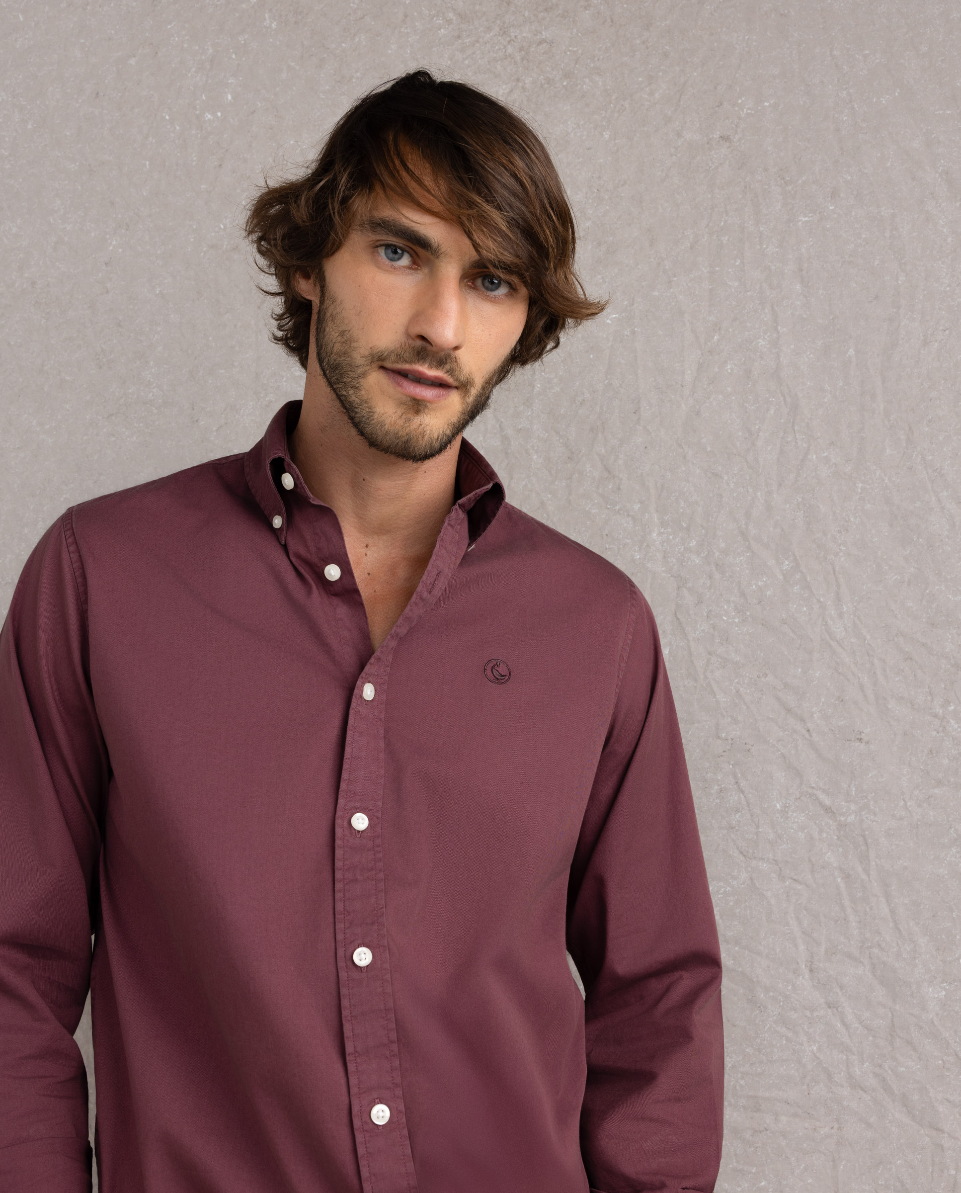 Garment Dyed Button Down Shirt Red