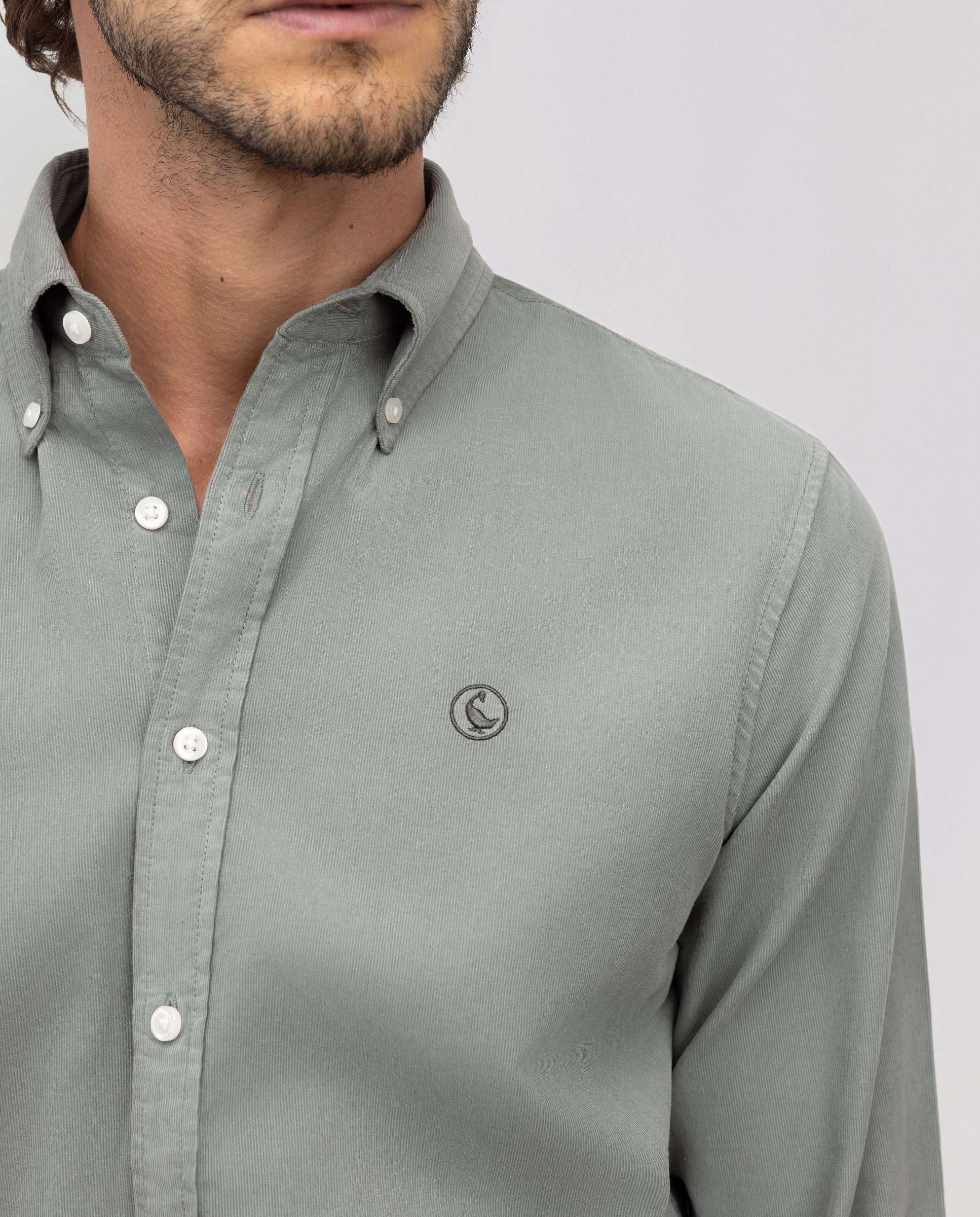 Garment Dyed Button Down Corduroy Shirt Green