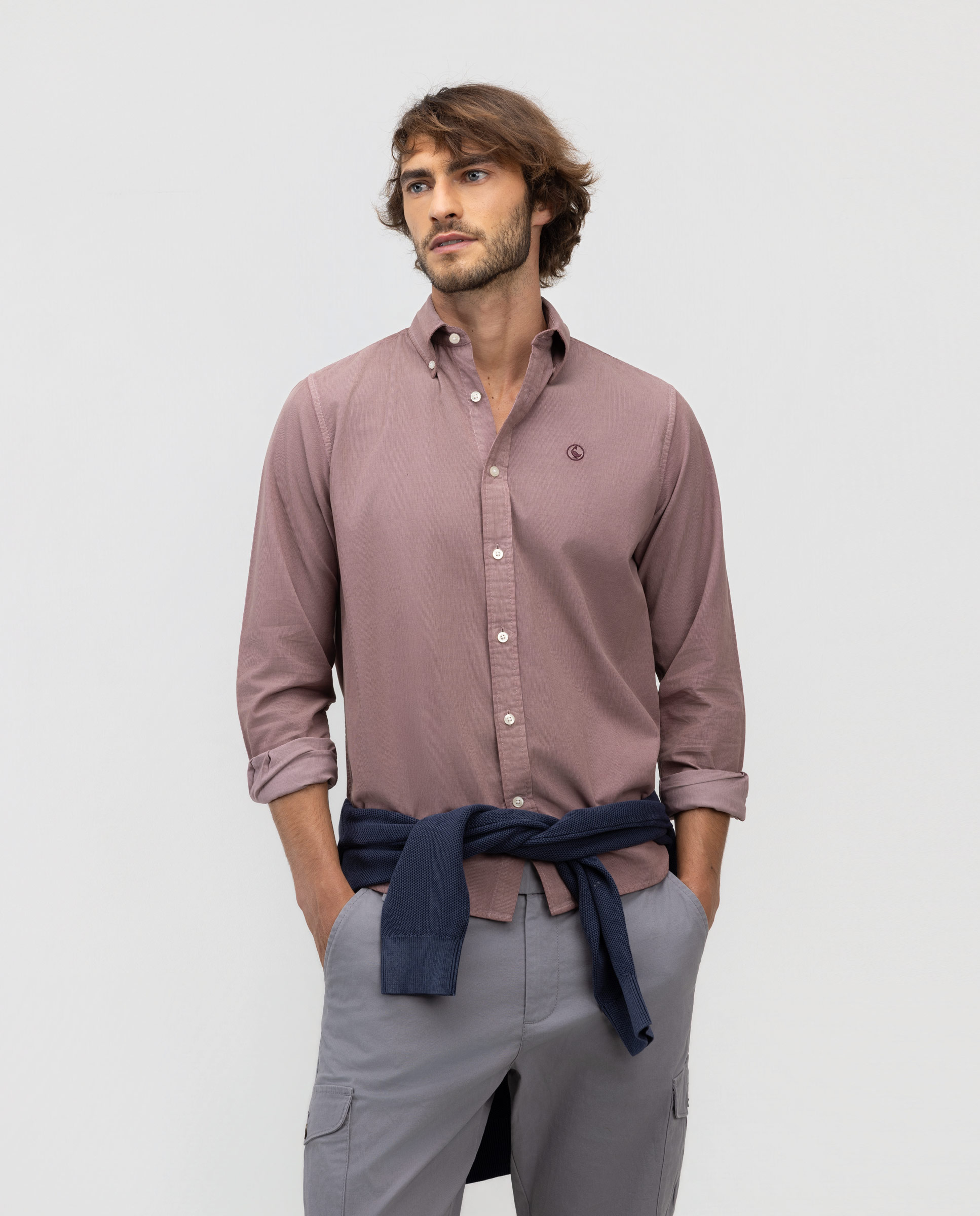 Corduroy Garment Dyed Button Down Shirt Pink