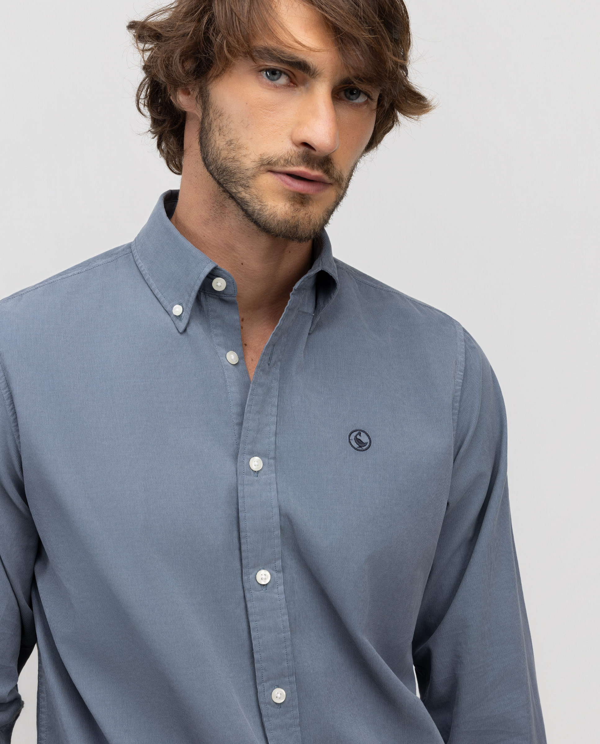 Corduroy Garment Dyed Button Down Shirt Blue