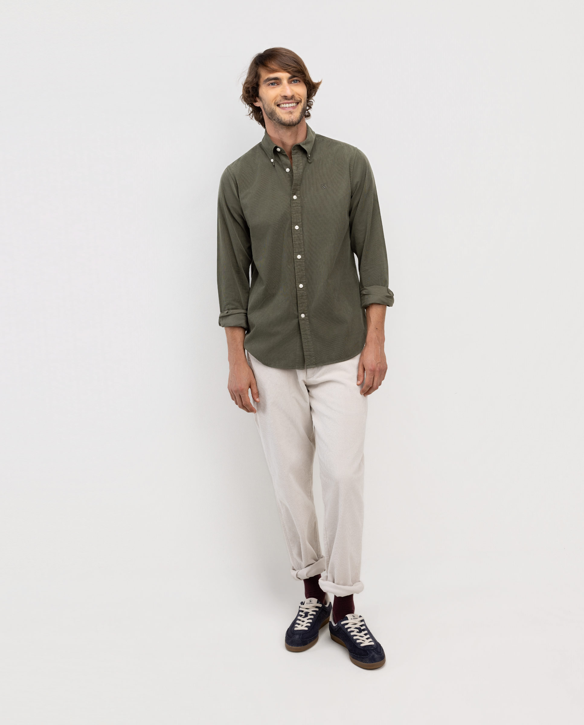 Camisa Pana Garment Dyed Button Down Verde Oscuro