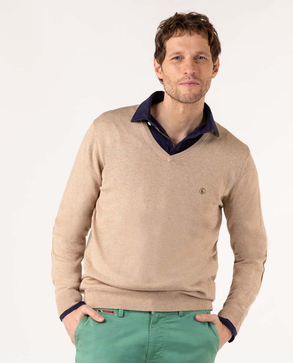 Jersey Cuello Pico Coderas Beige
