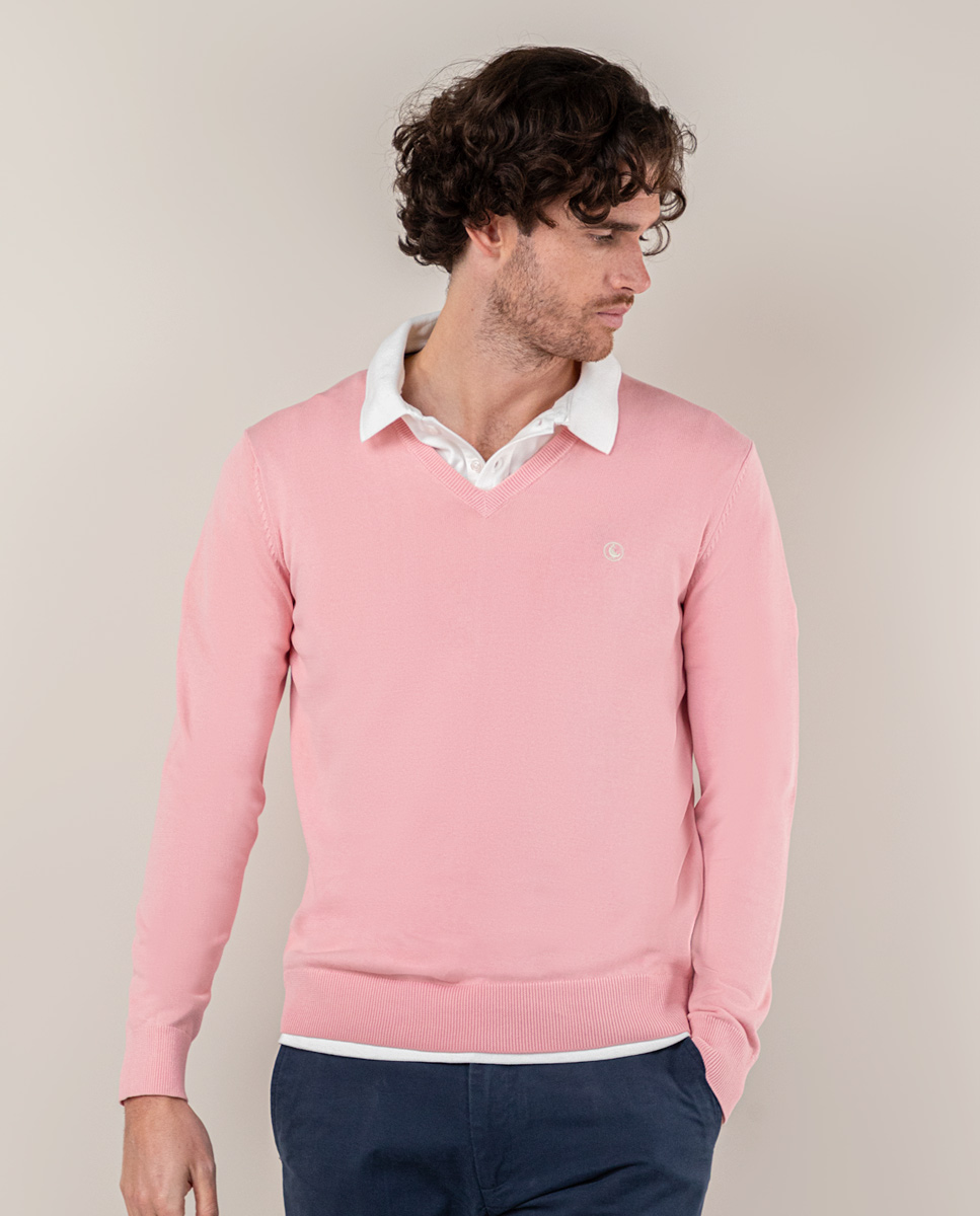 Garment Dyed Raspberry Jumper W V-neck